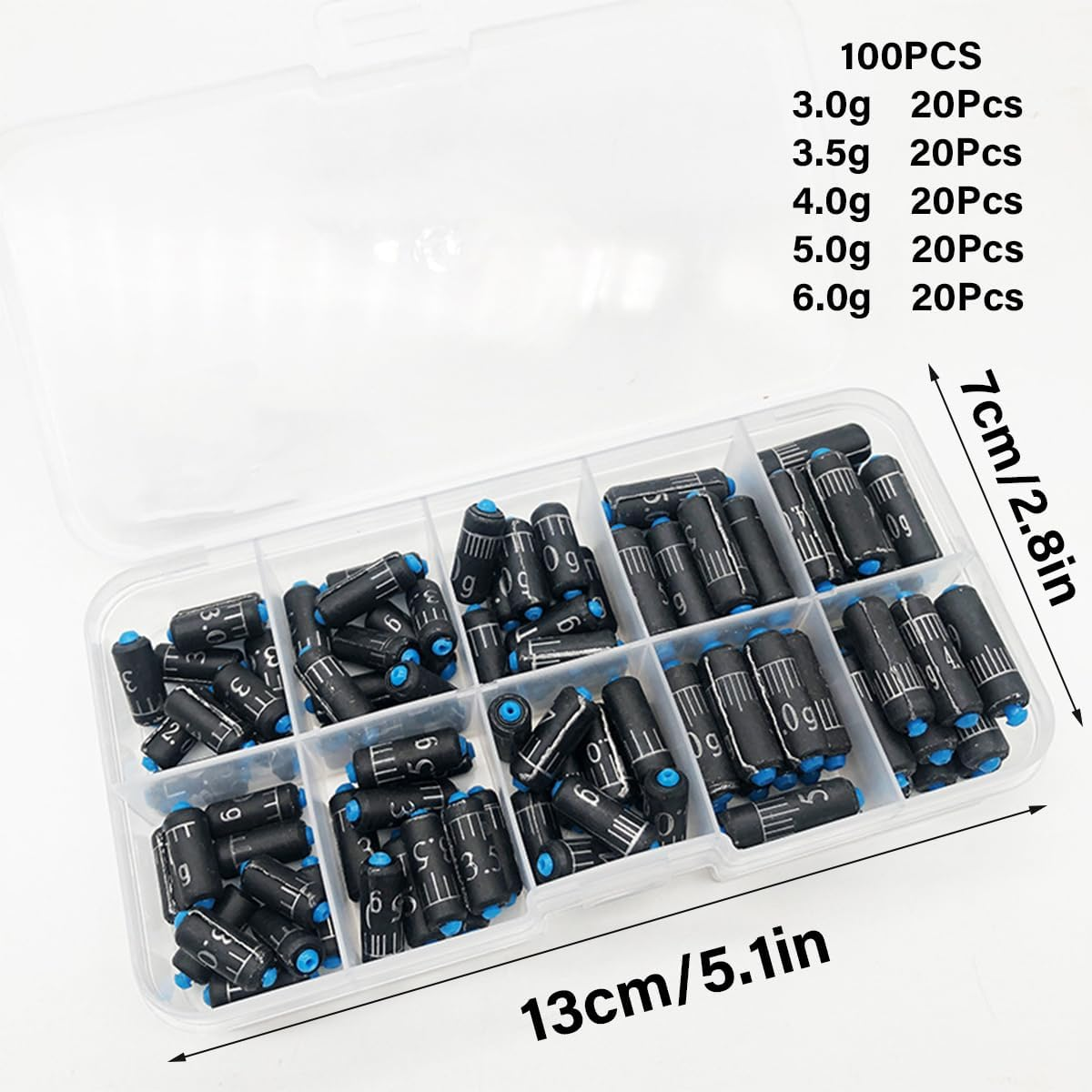 AIMALL Scale Marked Fishing Lead Weights - 100PCS Fast-Sinking Camouflage Lead Boxed Fishing Weights with Clear Markings for Precision Angling image number 1
