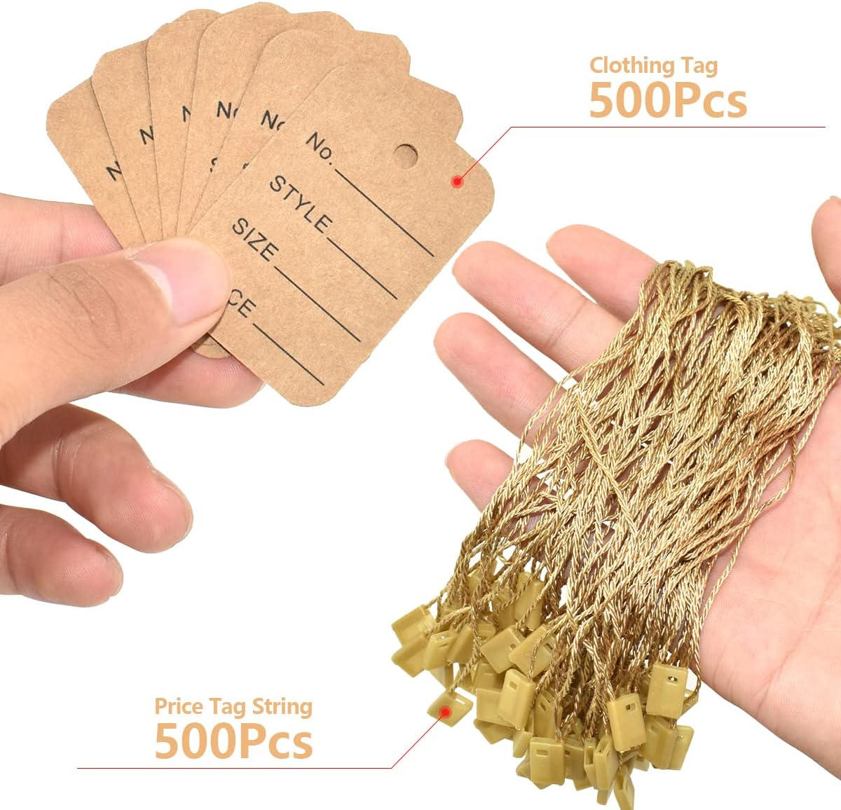 1000 Pcs 7 Inch Hang Tag String and Price Tags, Store Clothing Unstrung Coupon with Nylon String Snap Lock Pin Loop Fastener Hook Ties for Clothes Retail Store (Brown)
