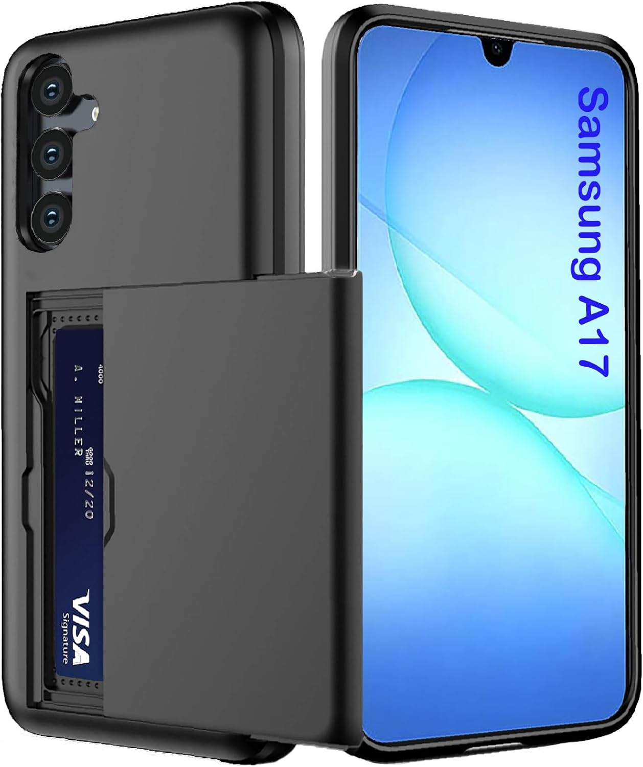 For Samsung A17 Case with Card Holder (Store 2 Cards),Samsung Galaxy A17 Case Wallet Case Slim Dual Layer Heavy Duty Protective Shockproof Hidden Card Slot Phone Case for Samsung A17,Black