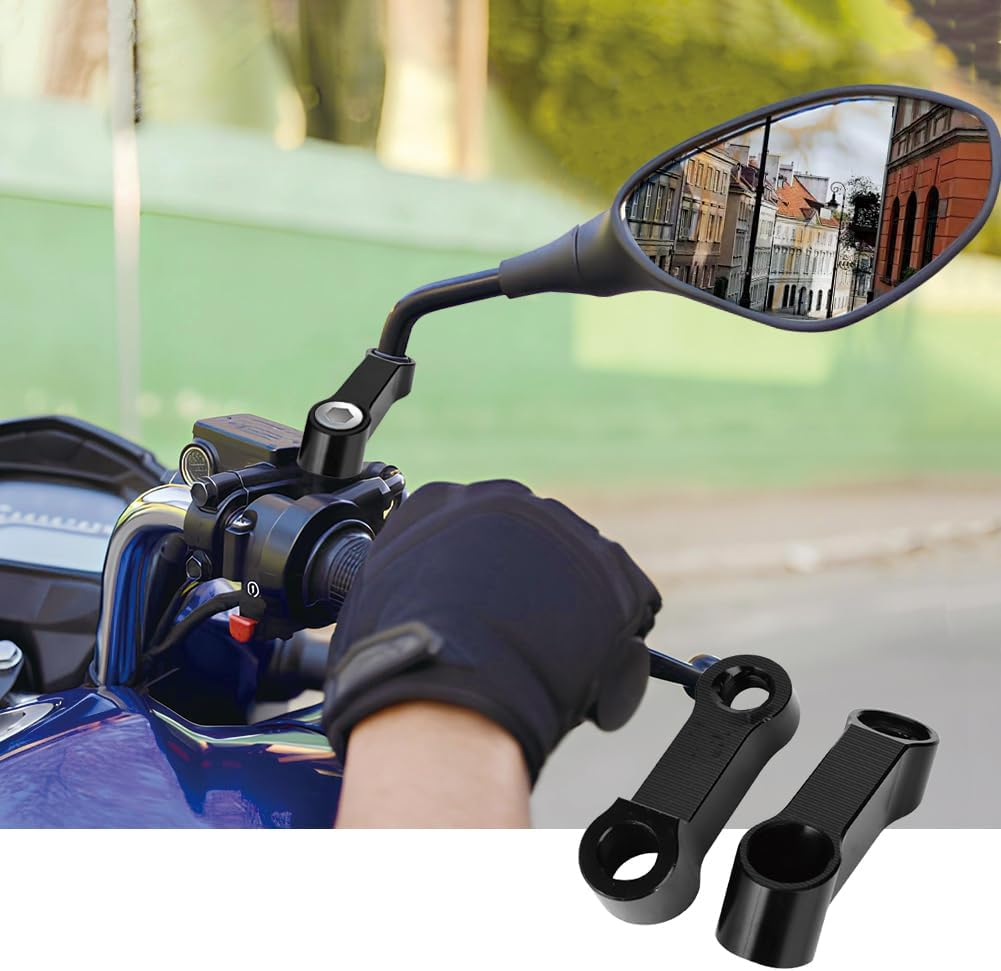 Joyzan Motorcycle Mirror Mount Riser Extender Adapter, Motorbikes Mirror Handlebar Mounts Risers Extenders Adapter M10 M8 Rearview Stem Mirrors Adapters Kit with Screw Gasket Universal for Motorcycles image number 2