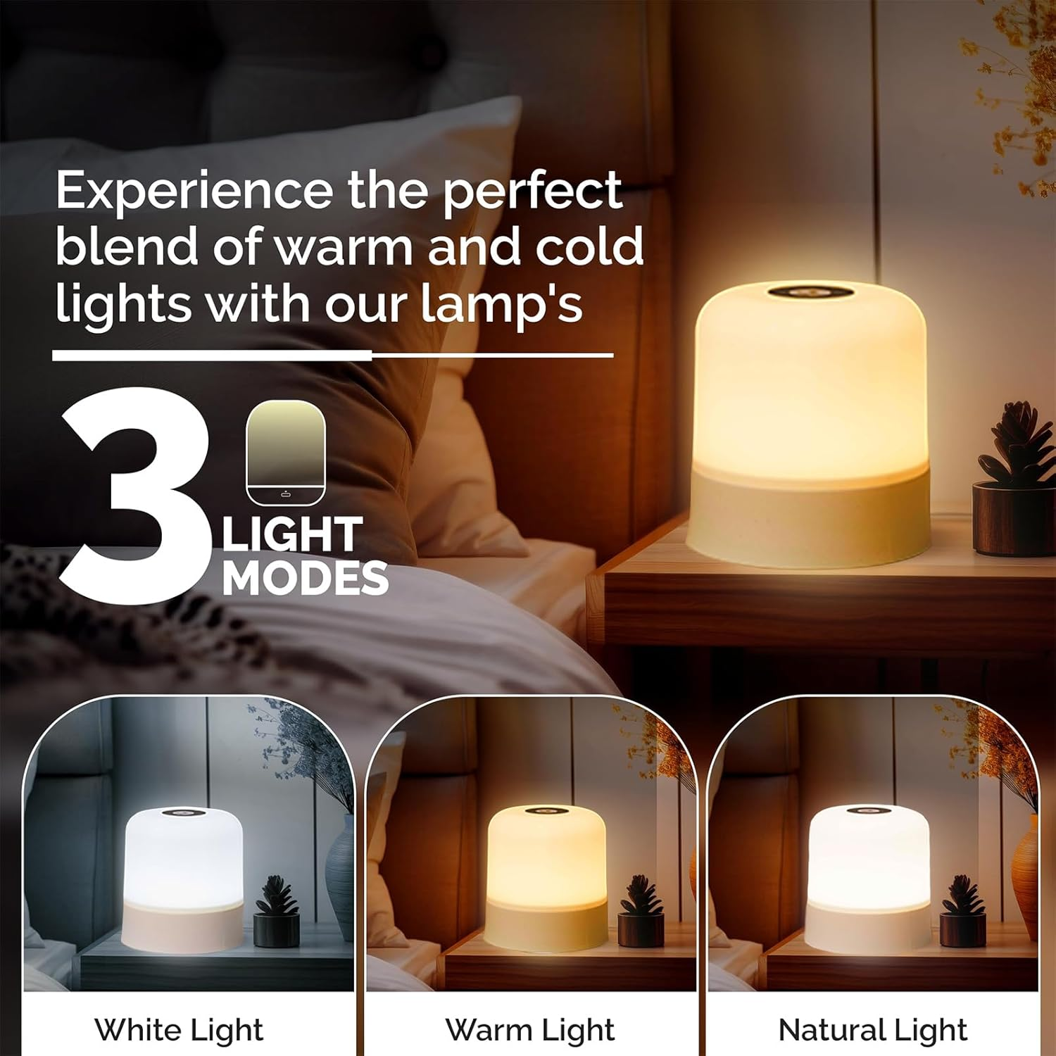 Night Light for Baby, 2400Mha 3 Lighting Modes with Touch Control Night Lamp for Kids Dimming Function & USB Rechargeable Kids Lamp, Portable Nursery Night Light for Breastfeeding,Bedside,Sleeping image number 5