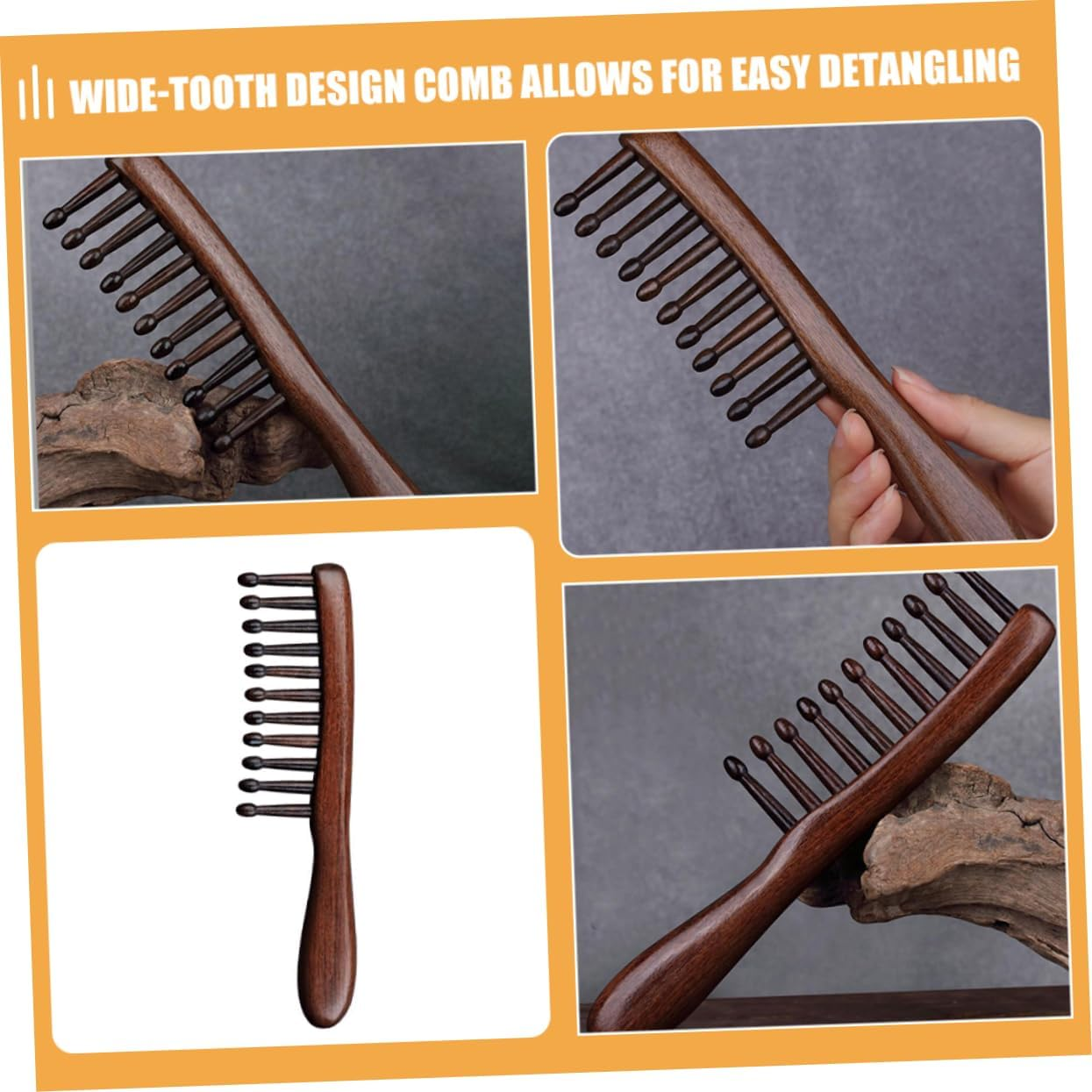 Healeved 2Pcs Wood Comb Wide Tooth Detangler for Women Men Wooden Massage Hair Comb Scalp Massager for Hair Care image number 2
