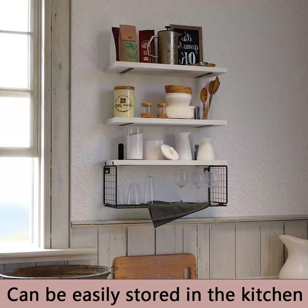 Wall Mounted Bathroom Shelf over Toilet with Storage Basket White Floating Shelves for Bathroom Kitchen Bedroom image number 5