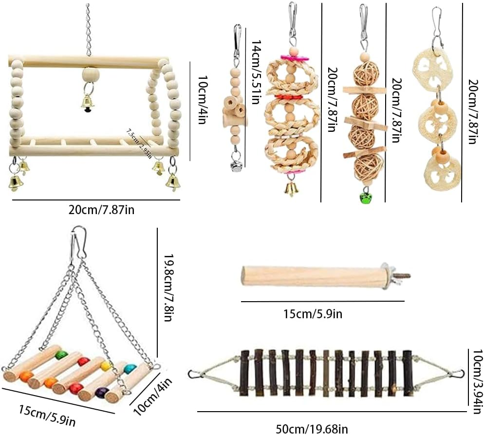 8 Pcs Bird Parrot Swing Toys, Chewing Standing Hanging Perch Hammock Climbing Ladder Bird Cage Toys for Parakeet,Budgerigar,Conure, Mynah, Cockatiel,Love Birds, Finches and Other Small to Medium Birds image number 1