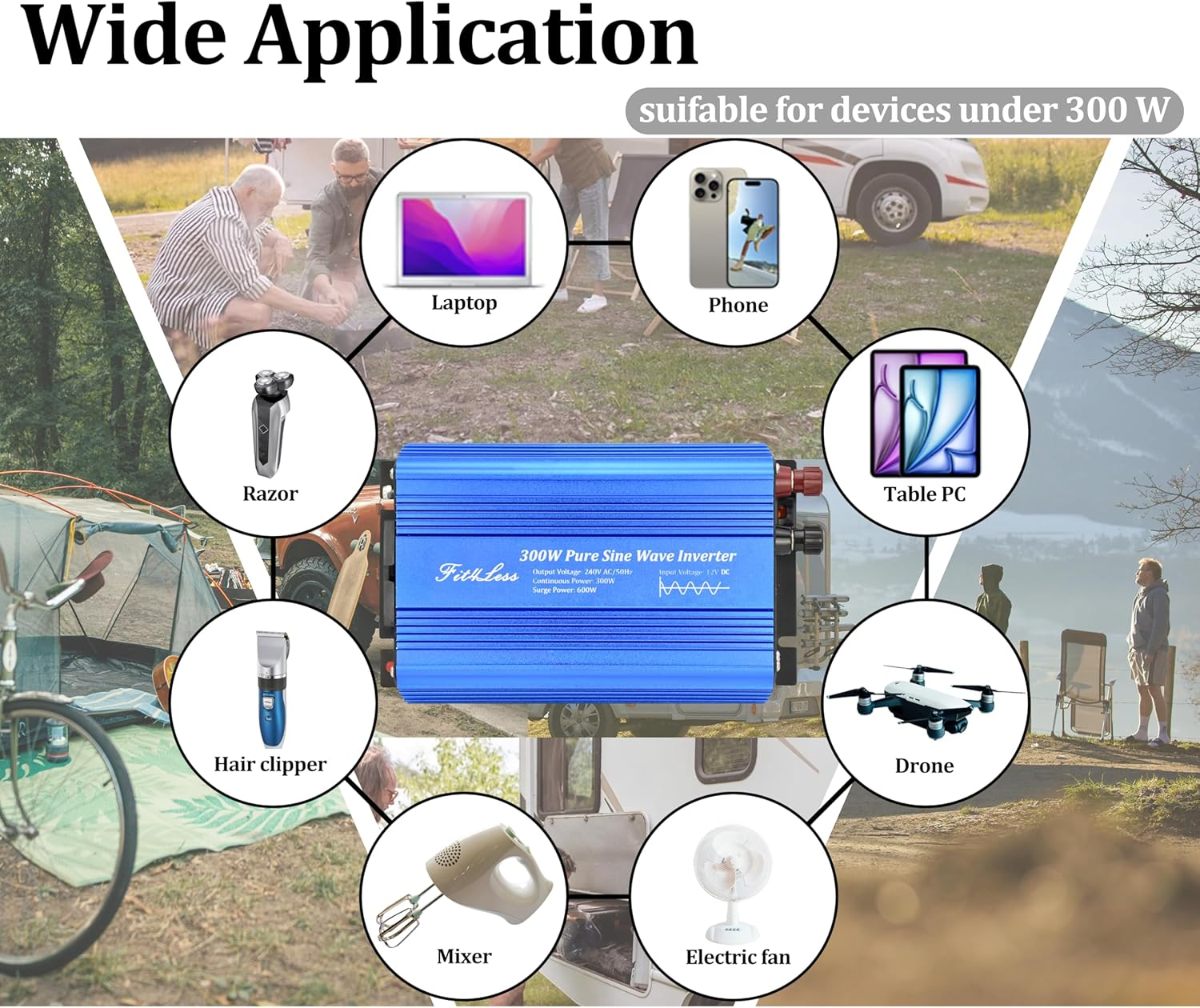Pure Sine Wave Power Inverter 300W Rated Power and 600W Surge Power, Input DC12V Output Ac240V/50Hz with SAA Socket and USB DC5V Output. (300W) image number 6