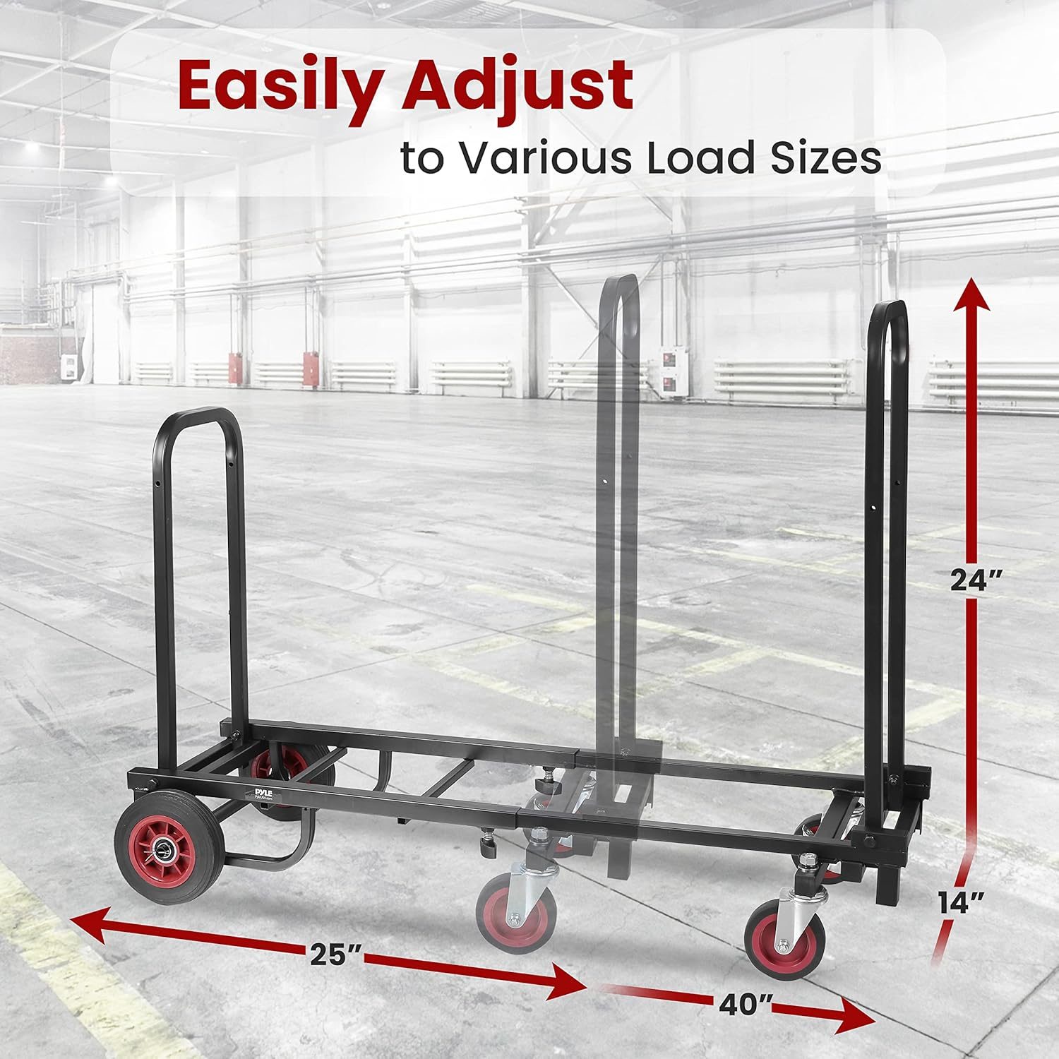Pyle Compact Folding Adjustable Equipment Cart - Heavy Duty 8-In-1 Convertible Multi-Cart Hand Truck/Dolly/Platform Cart with R-Trac Wheels - Expandable up to 25.24" to 40.24" - PKEQ38 image number 1