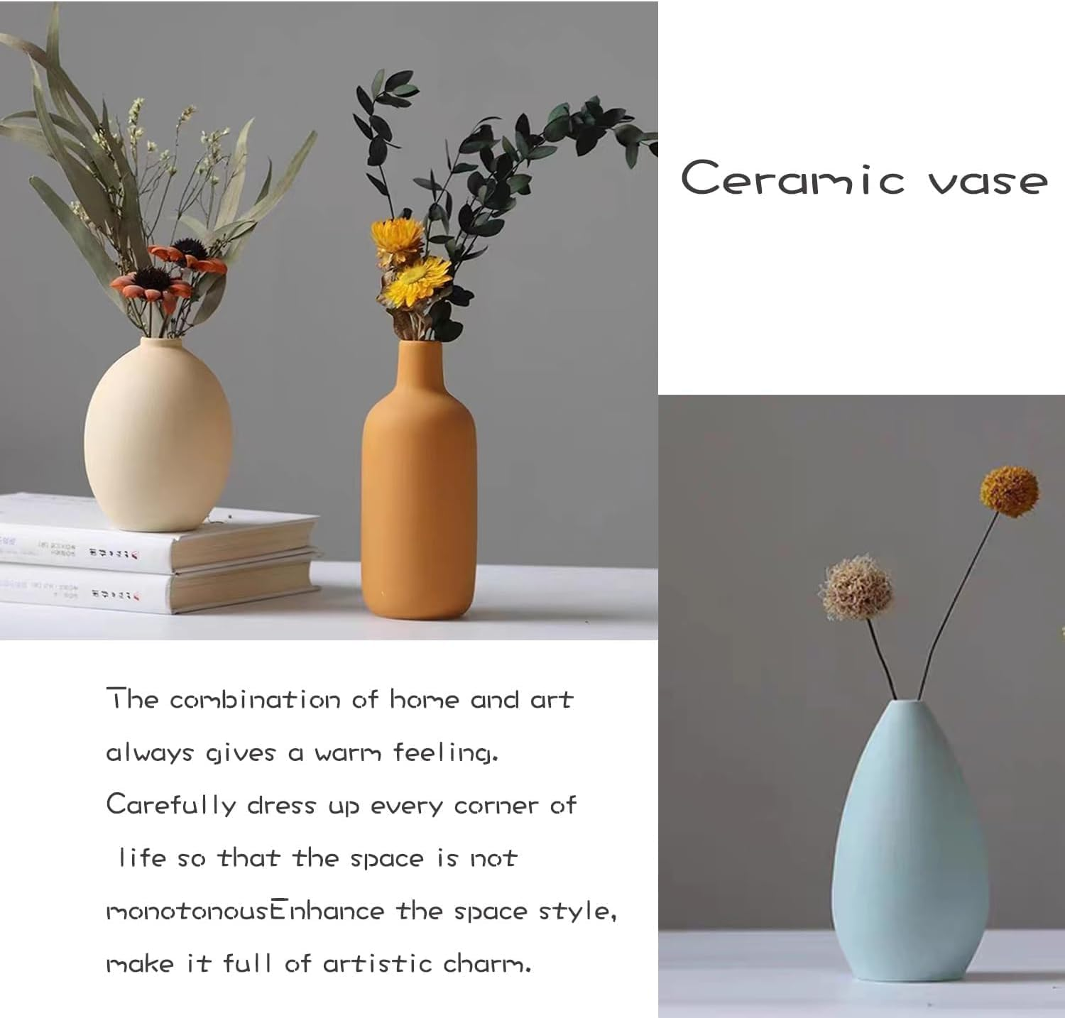 Fohouse Ceramic Vases for Home Decor, Small Flower Vase Set of 3 for Pampas Grass, Home, Living Room, Dining Table, Farmhouse, Office Decor, Bedroom, Table, and Kitchen Shelf, Colourful image number 4