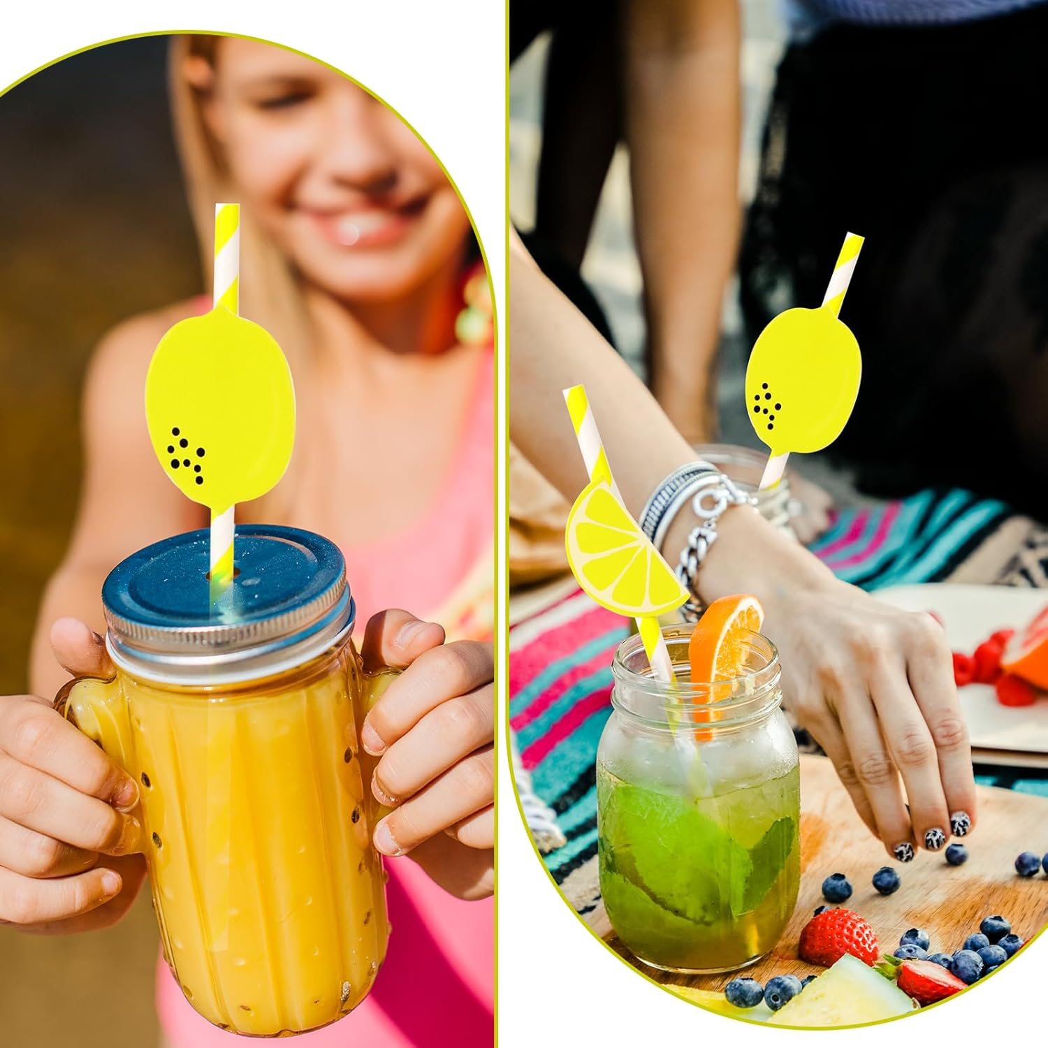 Pack of 20 Lemon Decorative Paper Straws, Paper Cocktail Straws, Disposable Biodegradable Natural Paper Drinking Straws for Christmas, Celebration Parties, Wedding, Cocktail image number 2