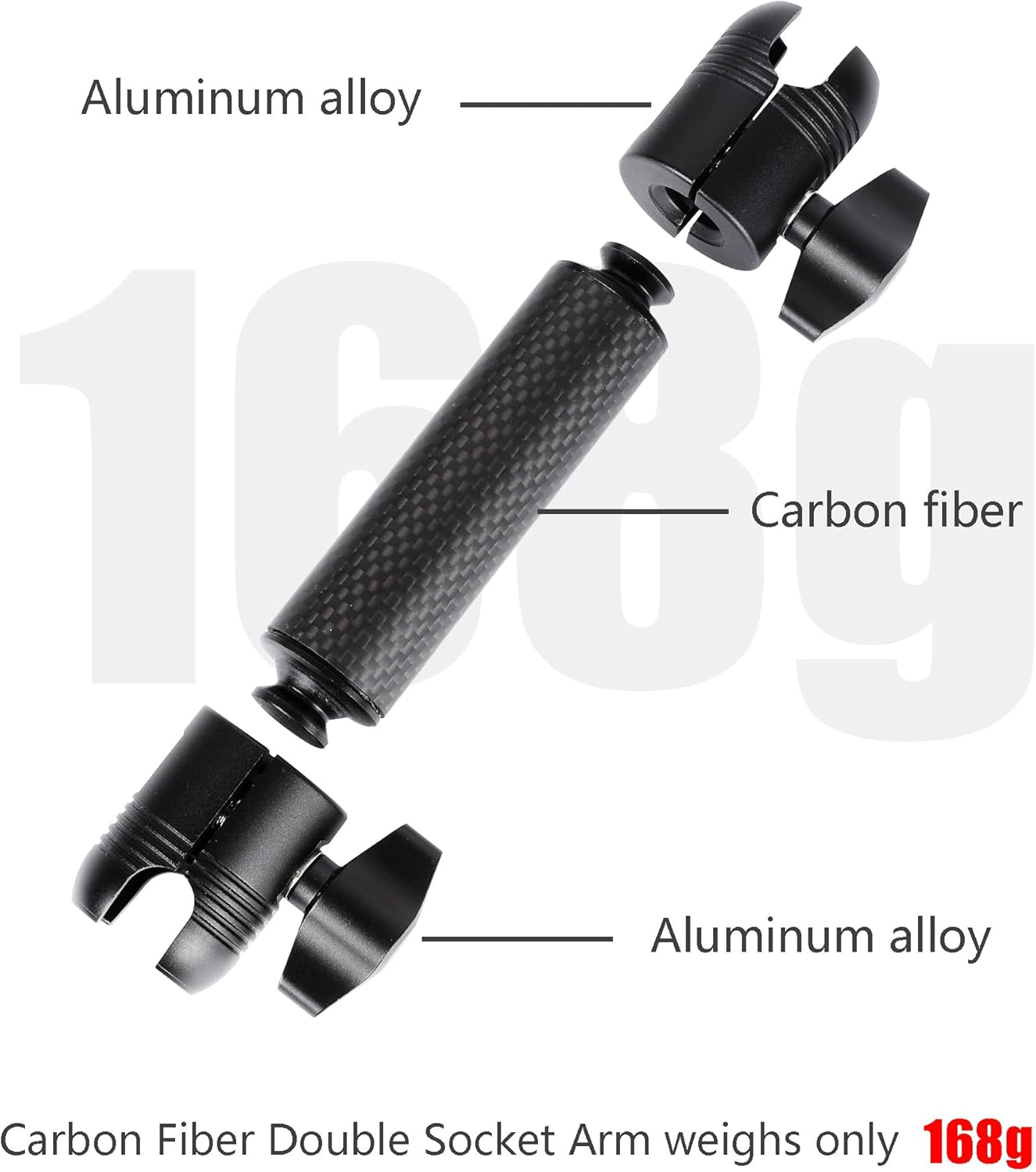 Carbon Fiber Expansion（5.9"/15Cm） Double Socket Arm for 1"/25Mm Ball Powerful Clamp，Compatible with RAM B Size Ball Mount image number 4