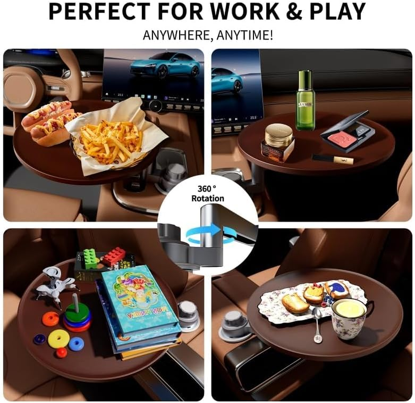 Car Tray & Car Desk for Laptop, 360&deg; Rotating Wood Cup Holder Table, Steering Wheel Tray, Car Accessories for Women & Men,Compatible with Tesla Model Y/3/S, Ford F150/Explorer/Maverick & Most Vehicles image number 1