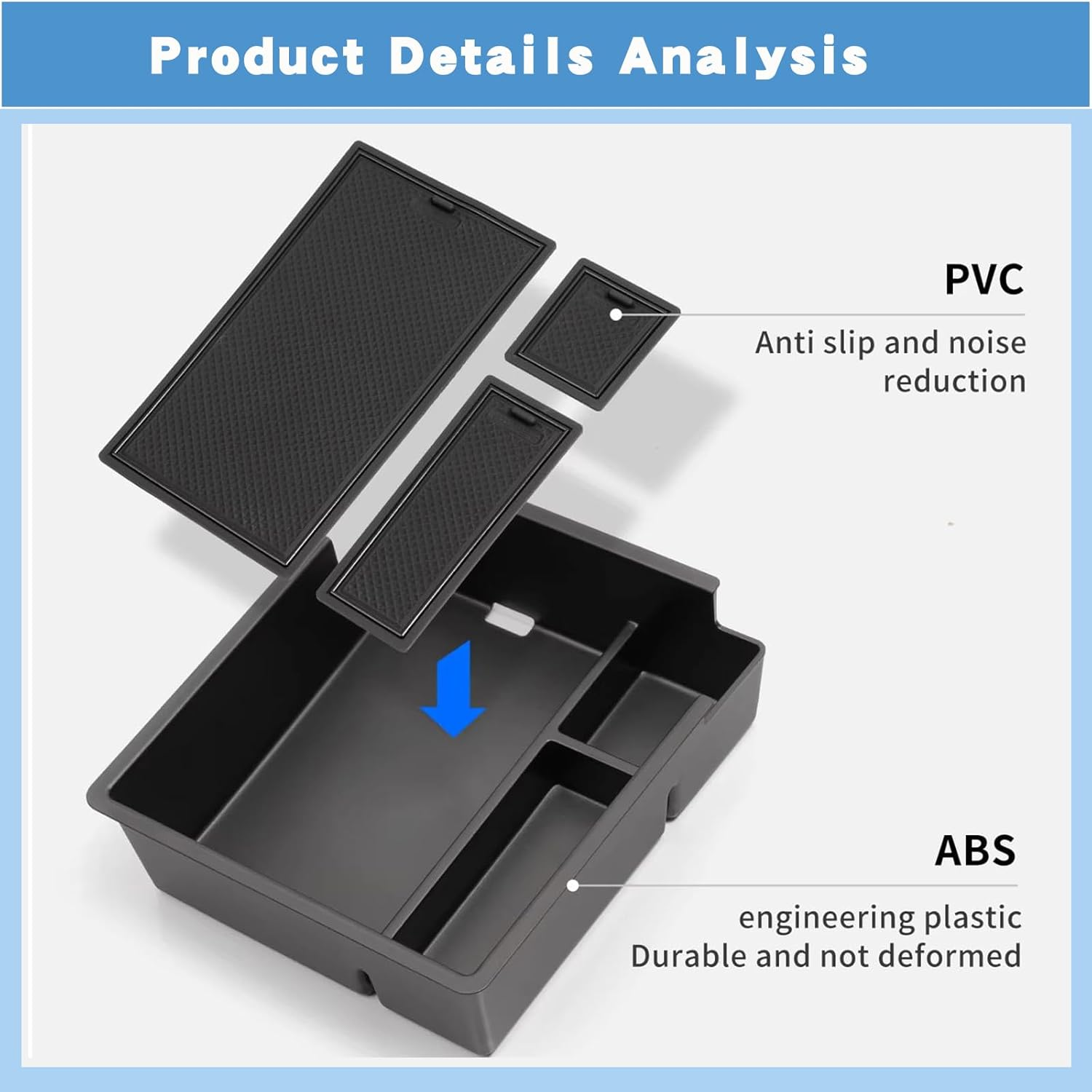 HKYLRAT Upgrade Center Console Organizer Fit for BYD Shark, Custom Fit ABS Storage Tray, Anti-Slip Armrest Box Organizer with Dividers (Black) image number 5