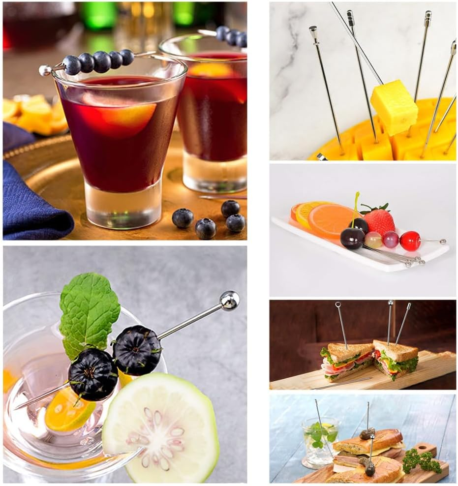 Afzoryxn 16 Pieces Stainless Steel Cocktail Picks Set,Cocktail Picks for Drinks,Stainless Steel Martini Skewers Olive Drink Picks Set for Olives, Fruit Garnish, Home, Bar image number 2