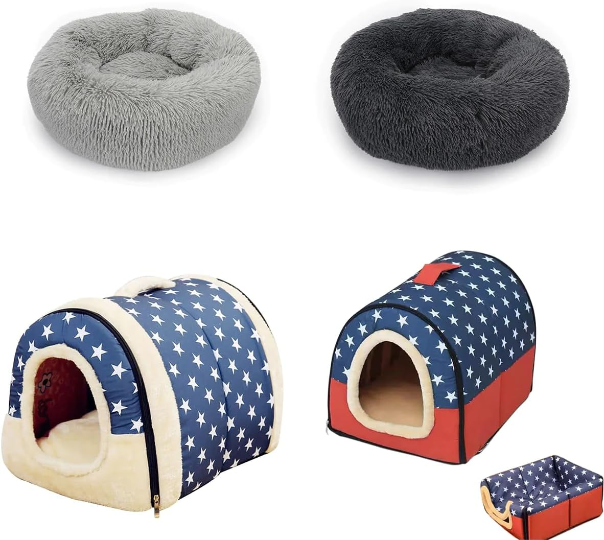PETBRO Pet Dog House Kennel Soft Igloo Beds Cat Puppy Warm Plush round Donut Cushion Fur Fold L-Blue image number 3