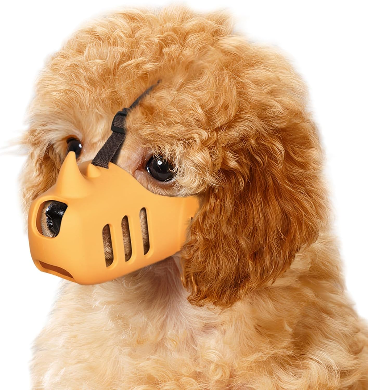 LUCKYPAW Dog Muzzle, Soft Muzzle for Small Medium Dogs Poodle Dachshund, Breathable Silicone Cage Mouth Cover to Prevent Biting and Chewing, Funny Rhino Shaped Muzzle with Adjustable Head Strap