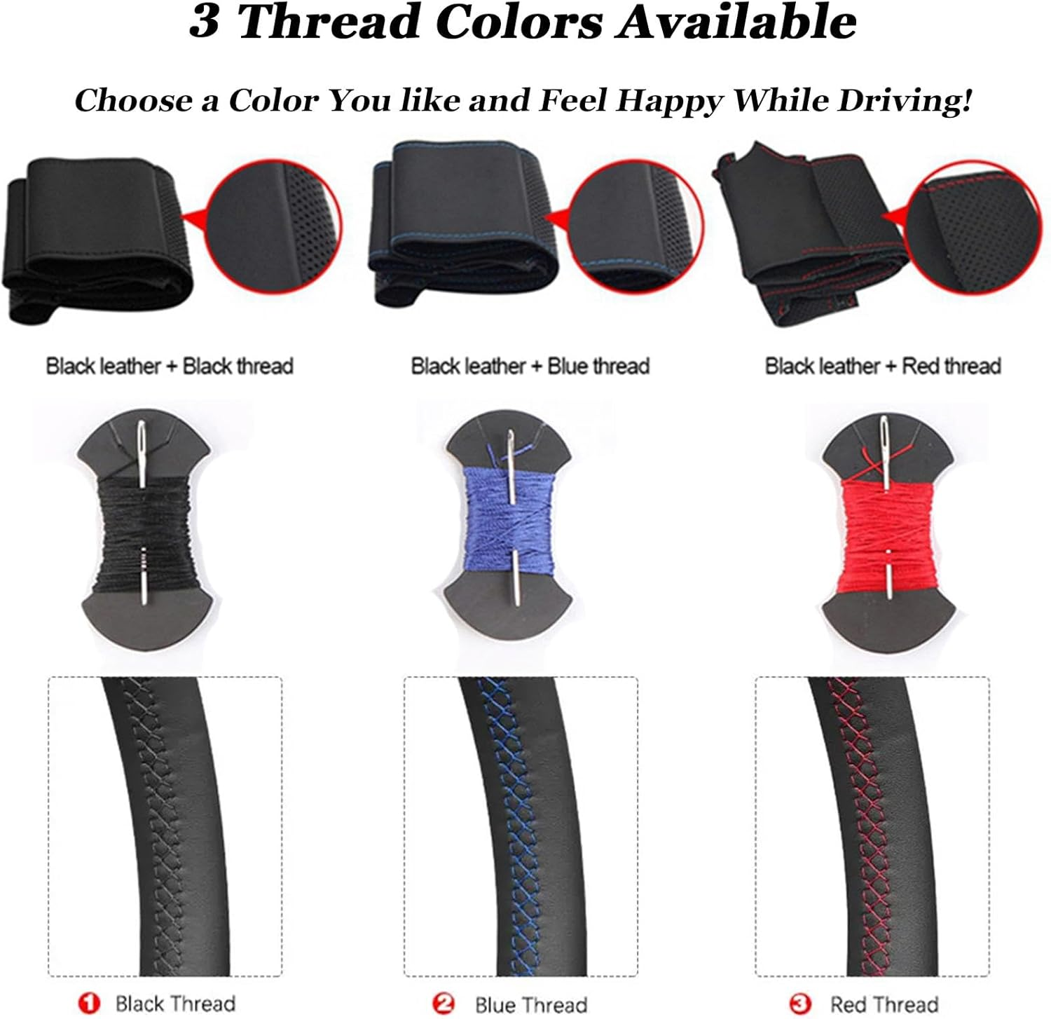 Fit for Toyota Land Cruiser Prado 250 2023 2024 2025, Hand Stitch Steering Wheel Cover, Black Leather Steering Wheel Cover - Black Line image number 2