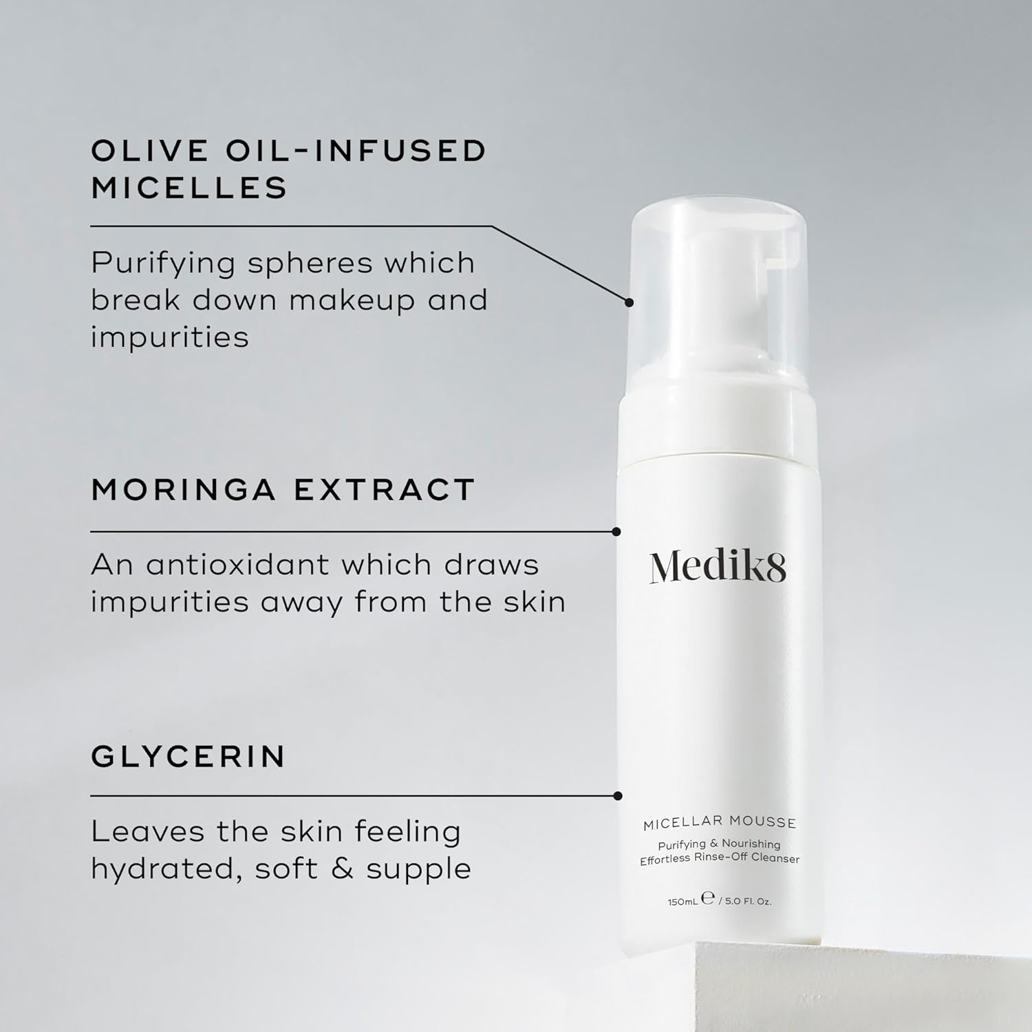 Medik8 Micellar Mousse - Purifying & Nourishing Effortless Rinse-Off Cleanser - Removes Impurities, Makeup & Sunscreen - 150Ml image number 2