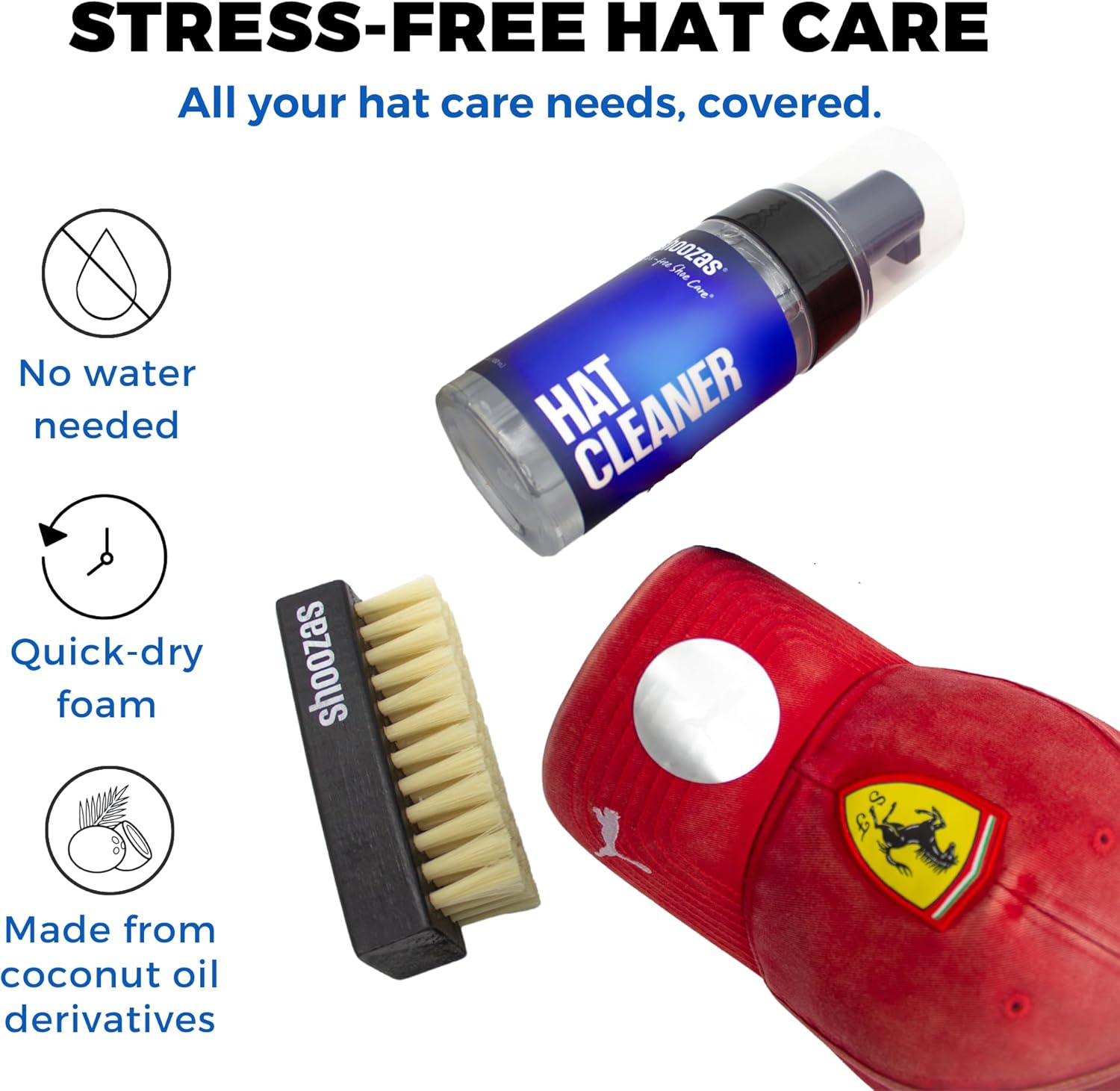 Shoozas Hat Cleaner Kit - Includes Foam Cleaner and All-Purpose Brush, No Water Needed, Quick Dry, Non-Toxic, Safe for All Hat Types and Materials image number 5