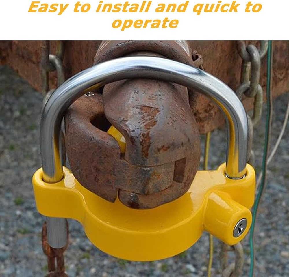 MOTRAIN Universal Coupler Lock with 2 Keys, Trailer Hitch Lock, Heavy Duty Coupler with Adjustable Security Heavy-Duty Steel, 6 * 6 * 5.6 Inch Lightweight Couplers, Yellow image number 4