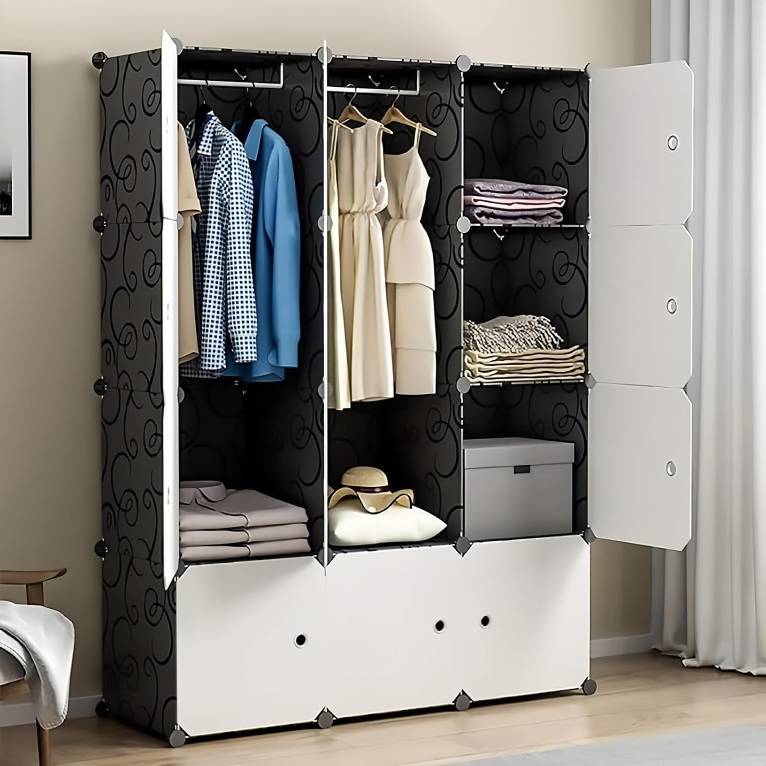 Taoluwin Wardrobe, DIY Clothes Storage Wardrobe, 12 Cube Storage Cabinet with Doors, Plastic Portable Closet, Storage Shelf for Home, Office, Bedroom image number 6