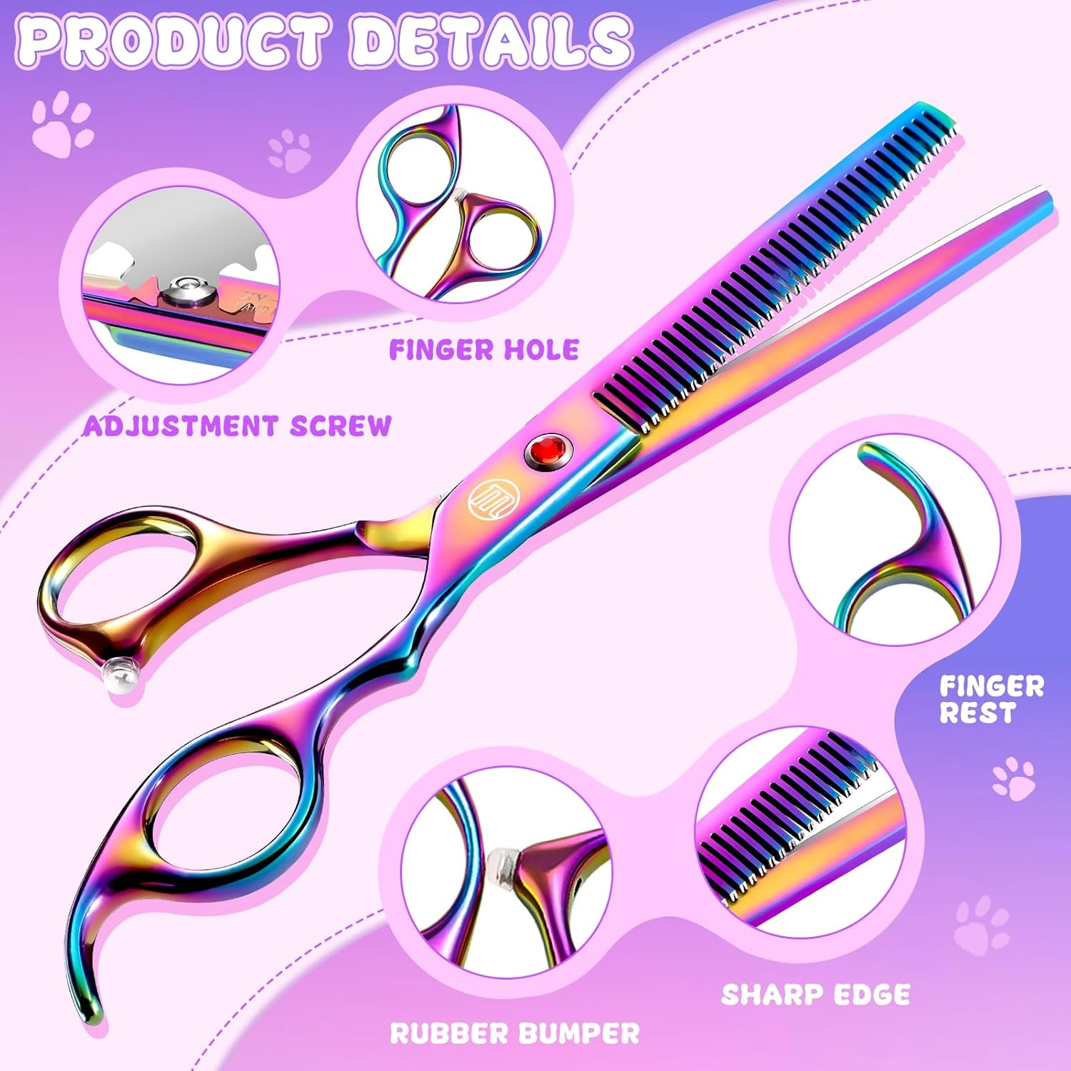 Moontay Professional 7.0" Pet Grooming Scissors Set, 4-Pieces 440C Japanese Steel Straight & Curved & Thinning & Chunker Shears/Scissors with 1 Grooming Comb for Dog Cat and More Pets, Multicolour