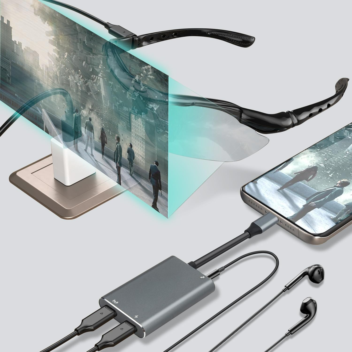 NCGGY XREAL Hub,Charge and Play Adapter,Power Your AR Glasses While Charging Your Source Device,Like Steamdeck,Swtch,Rog Ally, Phone 16 15 or Other USB C Interface Devices,4K@60Hz+65W Fast Charging image number 3