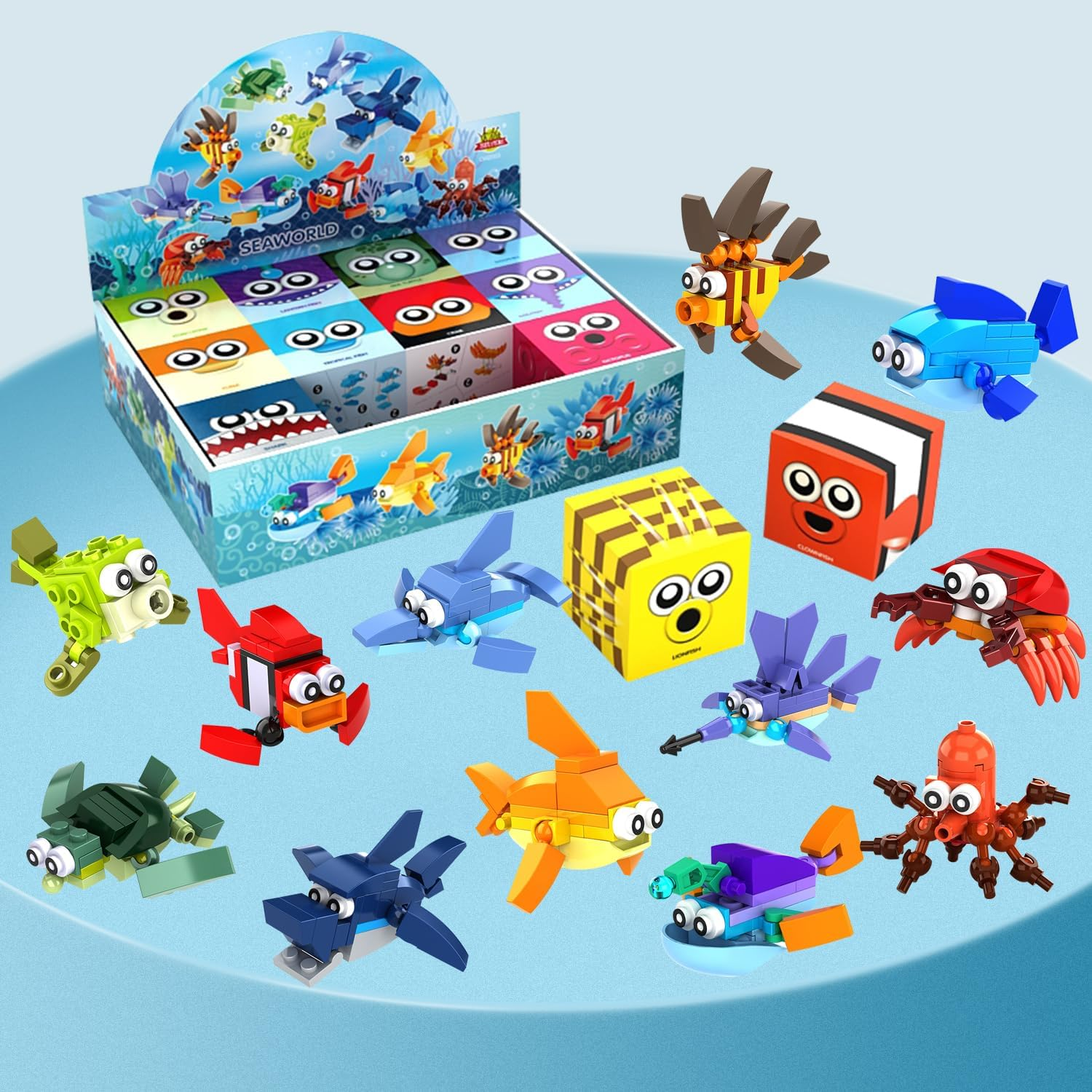 12 in 1 Pre Filled Sea Creatures Building Blocks Set-12 Pcs Mini Building Blocks Toys,Various Sea Creatures,Stem Building Blocks Toys,Party Favor for Kids,Birthday,Goodie Bags,Carnival Prizes image number 1