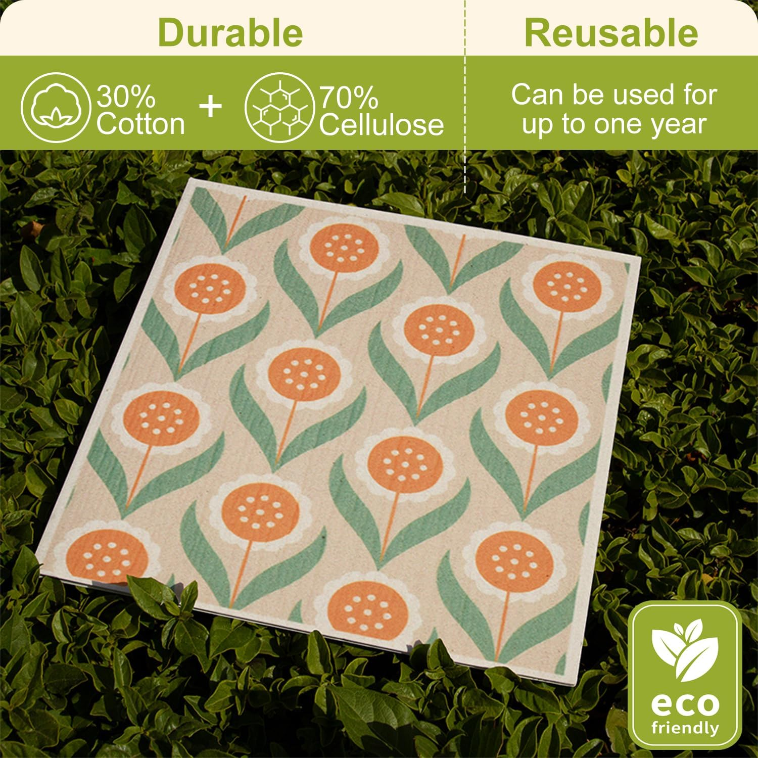 Three Oaks Set of 6 Kitchen Art Deco Scandi Nordic Mid Century Retro Flower Swedish Dishcloths Cleaning Cloths Strong Absorbent Quick Drying Dish Towels Reusable Cloths for Counter Wipes image number 2