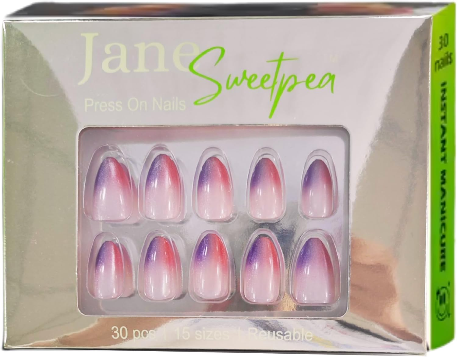 Dreamy Blue Skies Press-On Nails by Jane Sweetpea &ndash; Glossy Sky-Inspired Clouds Design, 30 Reusable Tips, Medium Squoval, Glue, Adhesive Tabs & Manicure Tools Included