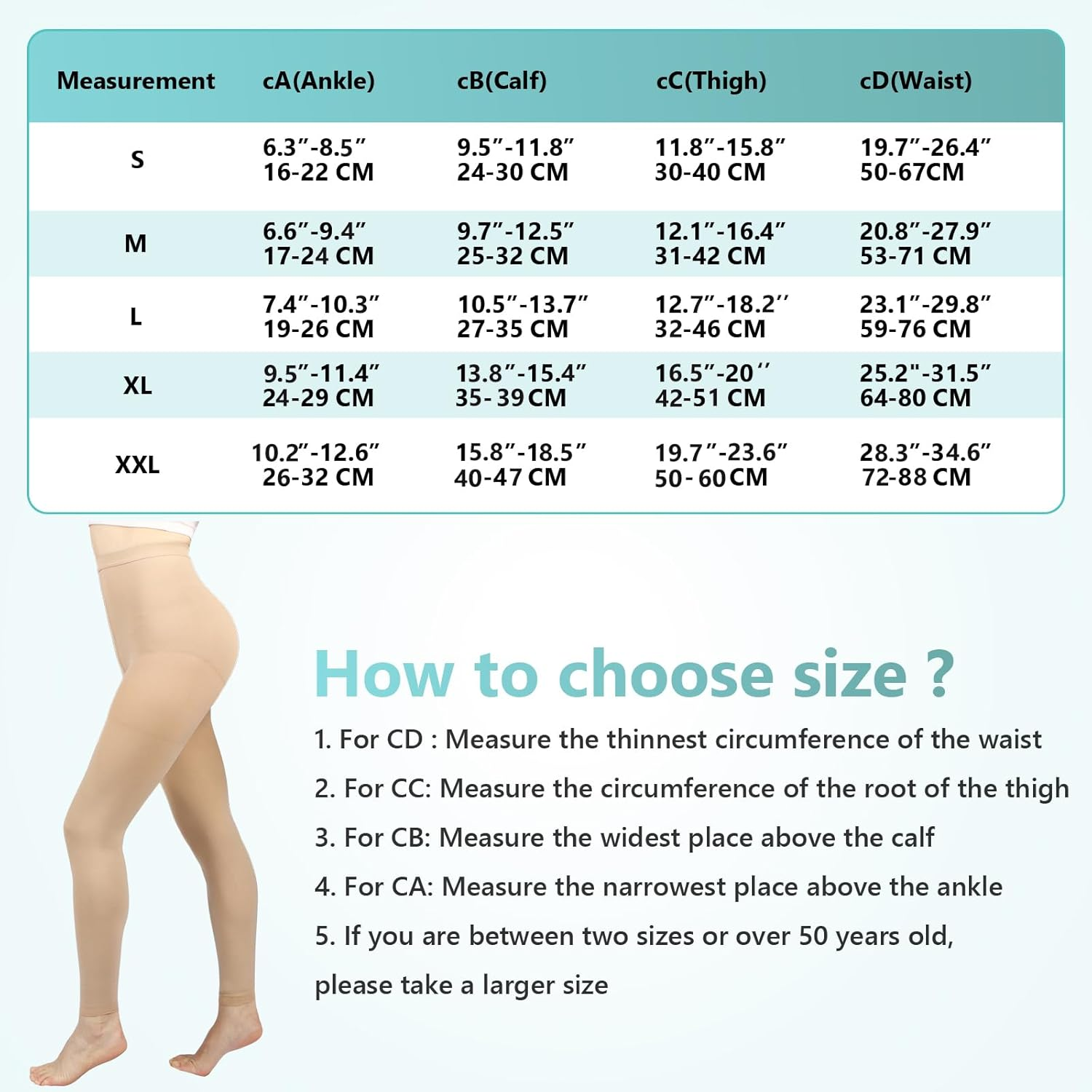 Compression Pantyhose for Women, 20-30 Mmhg Footless Medical Compression Stockings, Waist High Opaque Graduated Support Compression Hose Tights for Edema, Varicose Veins, Swelling image number 4