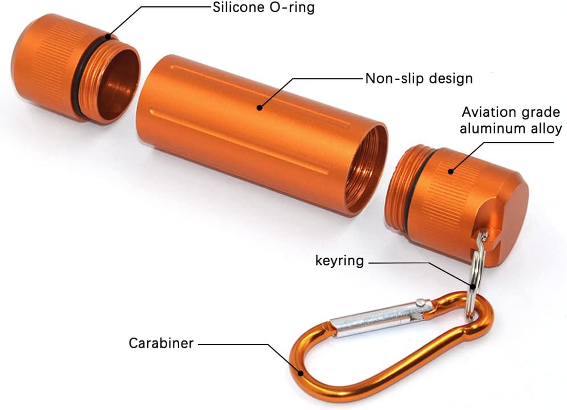 Finegood 2 Set of Smell Proof Container, Waterproof Airtight Stash Jar Portable Aluminium Alloy Container with Carabiner for Outdoors Survival