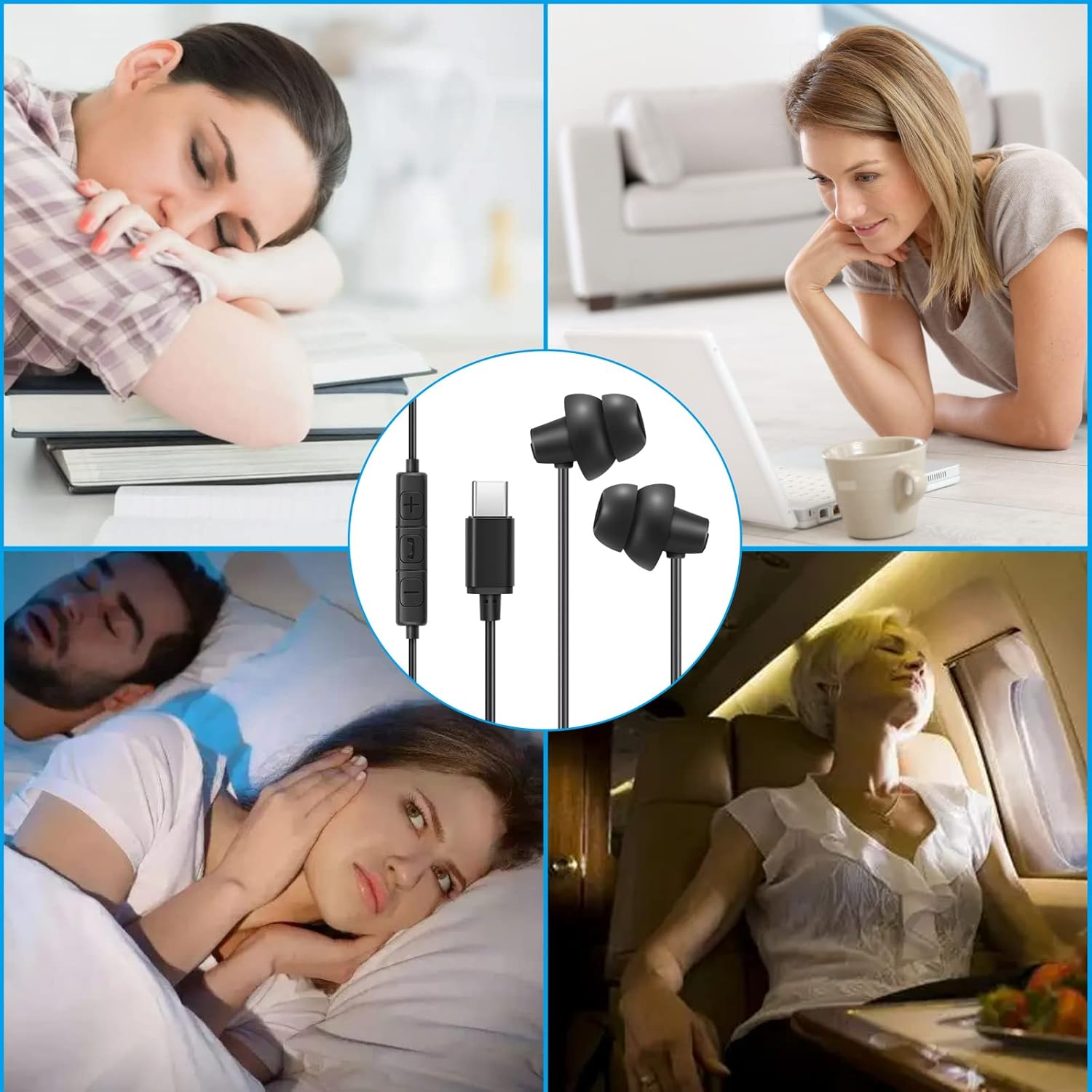 MAXROCK 2PCS Sleep Wired Headphones with USB-C Plug, Wired Ear Buds or Sleeping Earphones with Built-In Remote to Control Music, Phone Calls, and Volume for Iphone15, Samsung Android Phones image number 2
