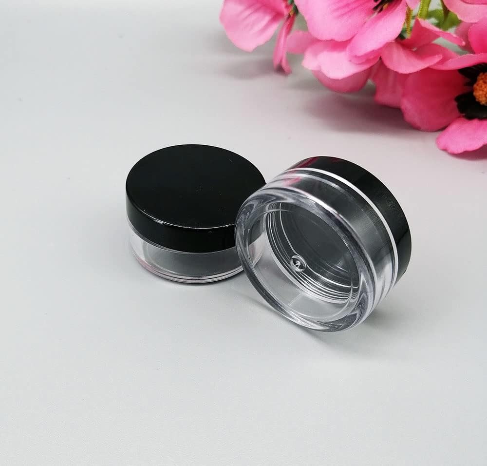 50Pcs Empty 10G Black round Small Plastic Cosmetic Jar Pot Containers for Makeup Lip Balm Powder Sample Wholesale Bulk Cream Jars with Black Lids Travel Container Bottles Packing image number 4