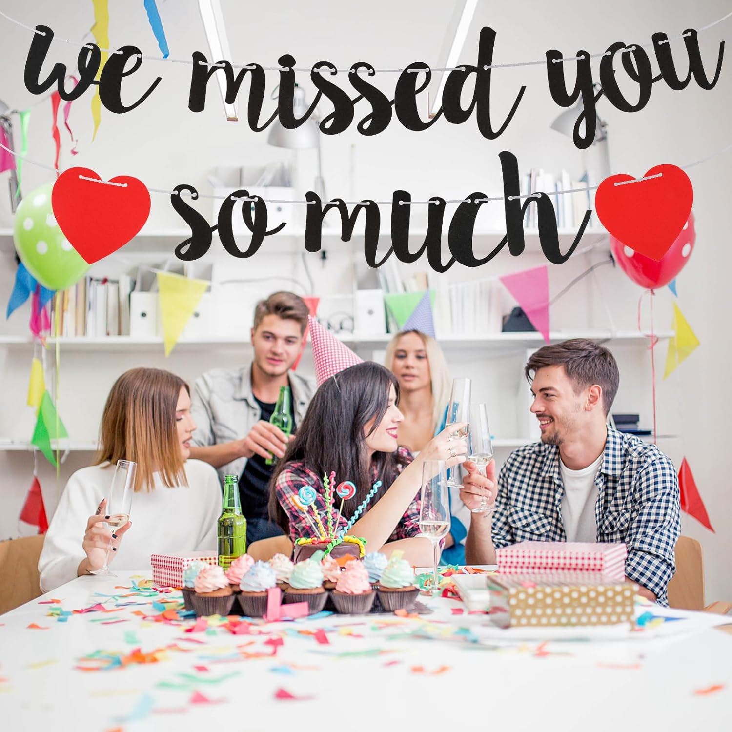 Welcome Home Banner - We Missed You so Much - Decorations for Family Reunion, Friends Back, Military, Graduation, Happy Friendsgiving Sign (Black)