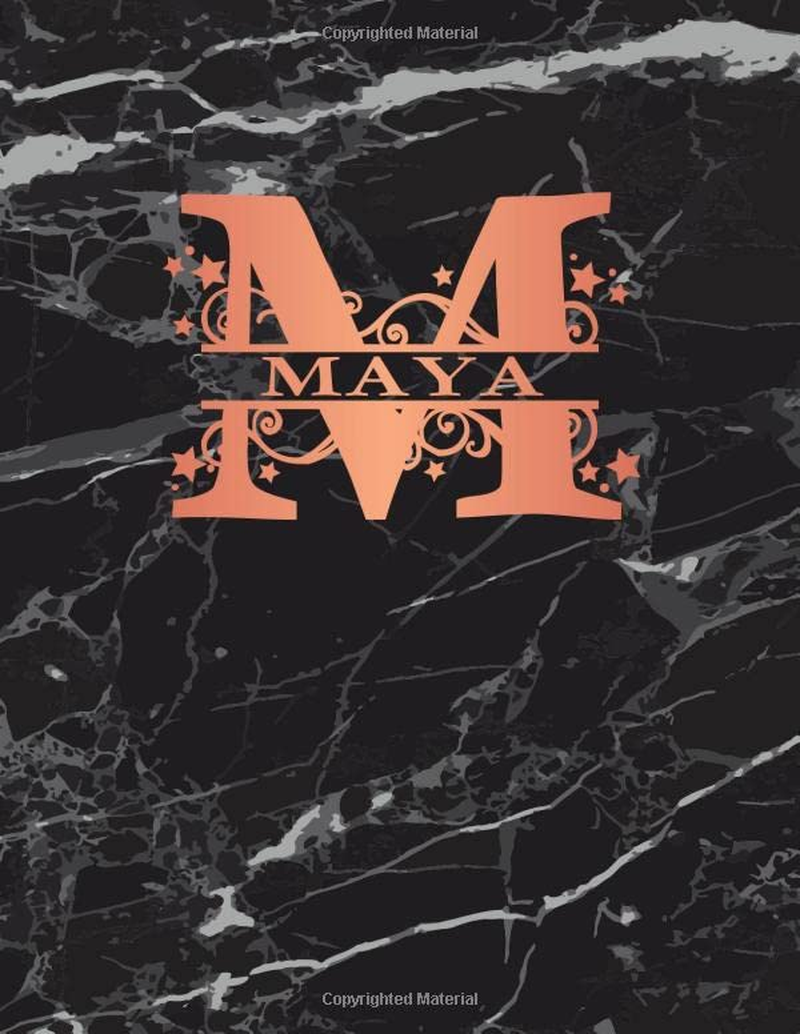 Maya: Personalized Sketchbook 8.5" X 11". Monogram Letter M Sketch Pad/Journal/Note Book. Black Marble & Rose Gold Cover. Doodle, Notebook, Journal, Create! image number 1
