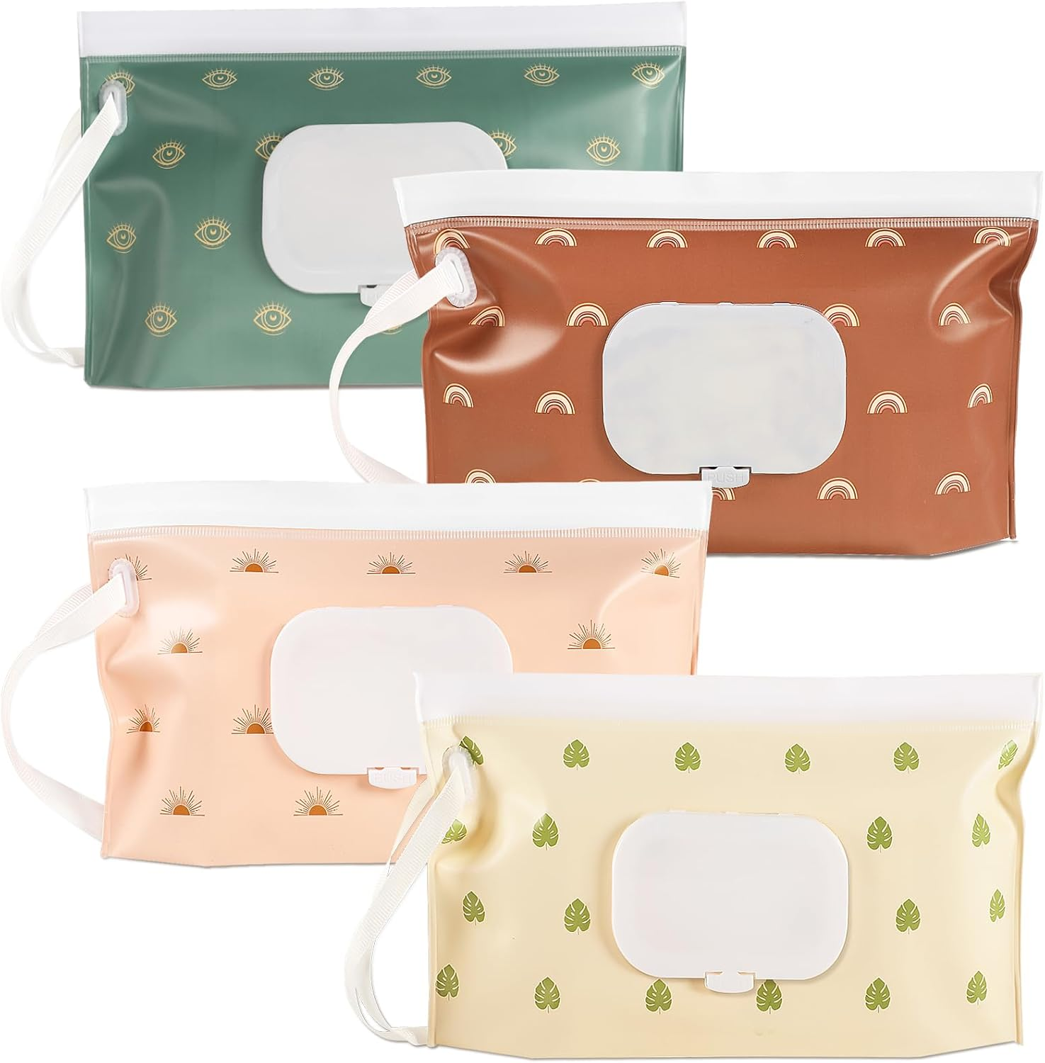 FEBSNOW 4 Pack Portable Refillable Baby Wipes Dispenser, Boho Style Rectangular EVA Wipes Case, Multicolor image number 1