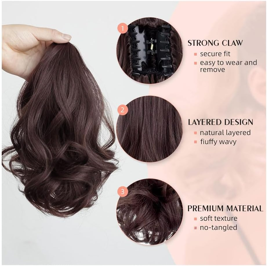 Synthetic Hair Extensions Wigs Women Toupee Short Wavy Curly Claw Ponytail Women Hair Hair Extensions Hair Wigs Clip In（Dark Brown） image number 2