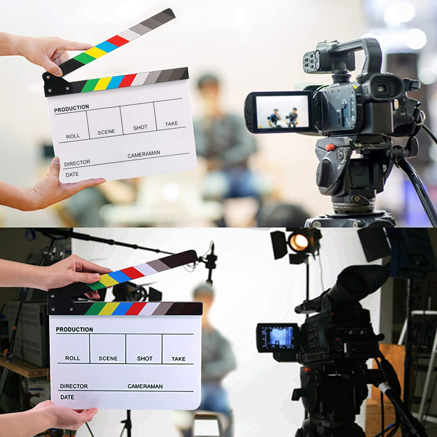 Rustark Movie Film Clap Board, Acrylic 10"X12" Acrylic Dry Erase Director Clapboard, Professional Photography Studio Video TV Cut Action Scene Clapper Board with 5 Pcs Erasable Pen image number 6