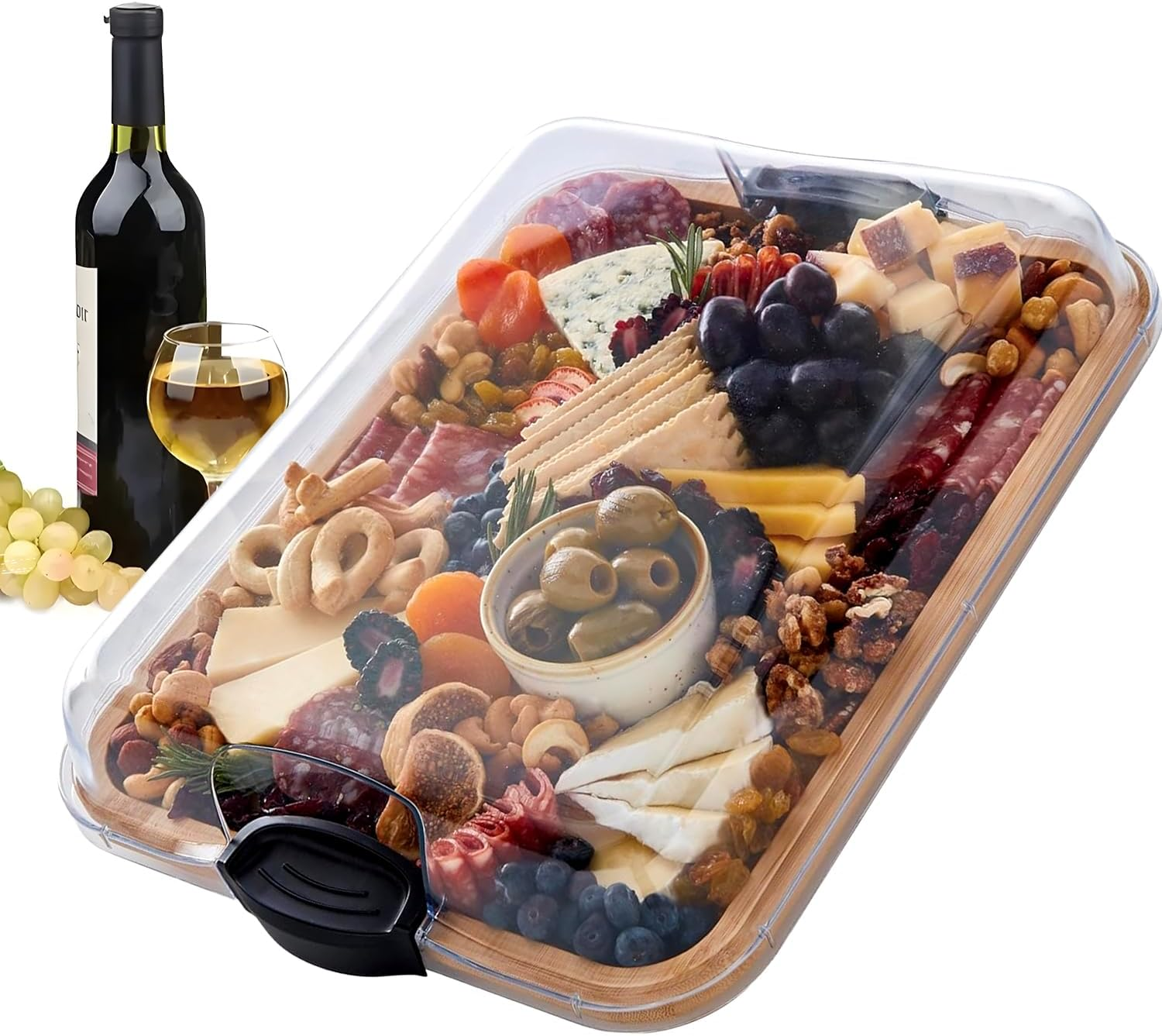Premium Charcuterie Board - Bamboo Cheese Board, Cheese Board with Clear Locking Lid, Serving Platter Tray for Food Lovers and Parties,Elegant Fruit Tray for Housewarming, Wedding or Engagement image number 6