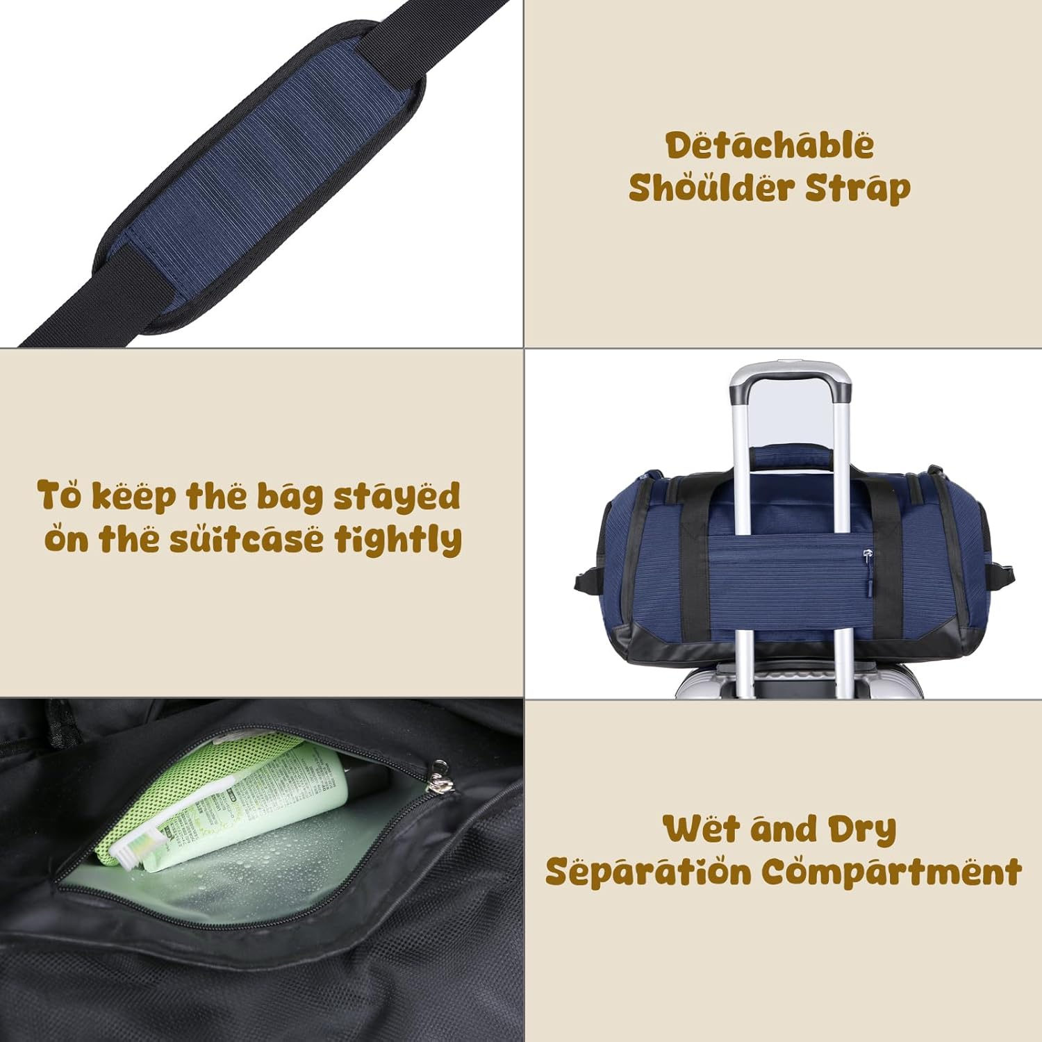 FALAZAR Duffle Bag for Men Women 40L Waterproof Travel Duffel Bag with Shoes Compartment Lightweight Sport Gym Bag with Wet Pocket Weekender Overnight Bags,Blue - Blue image number 6