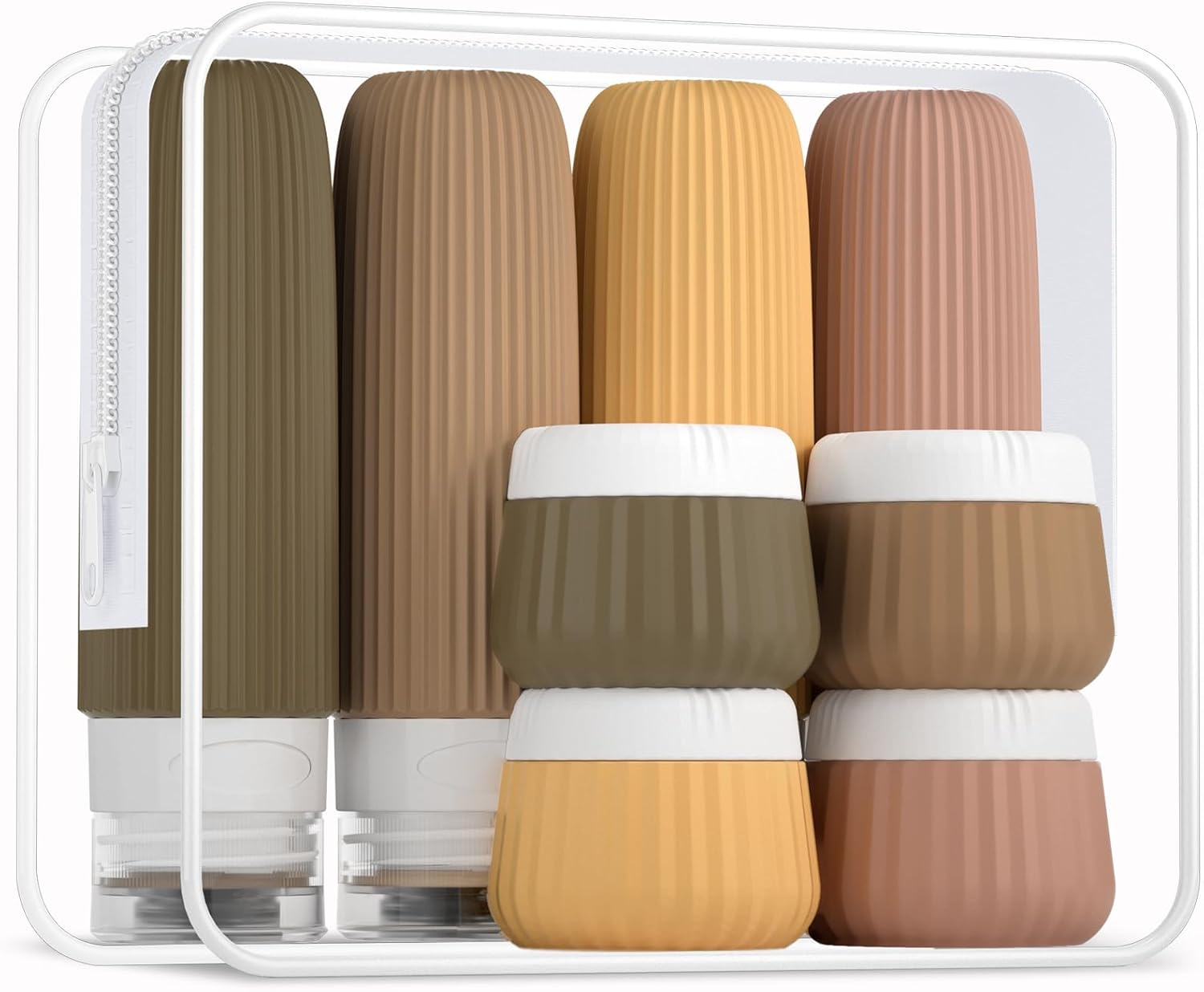 Mrsdry Travel Bottles - 8 Pack, TSA Approved Travel Size Toiletries, Leak Proof Silicone Squeezable Containers in Clear Bag