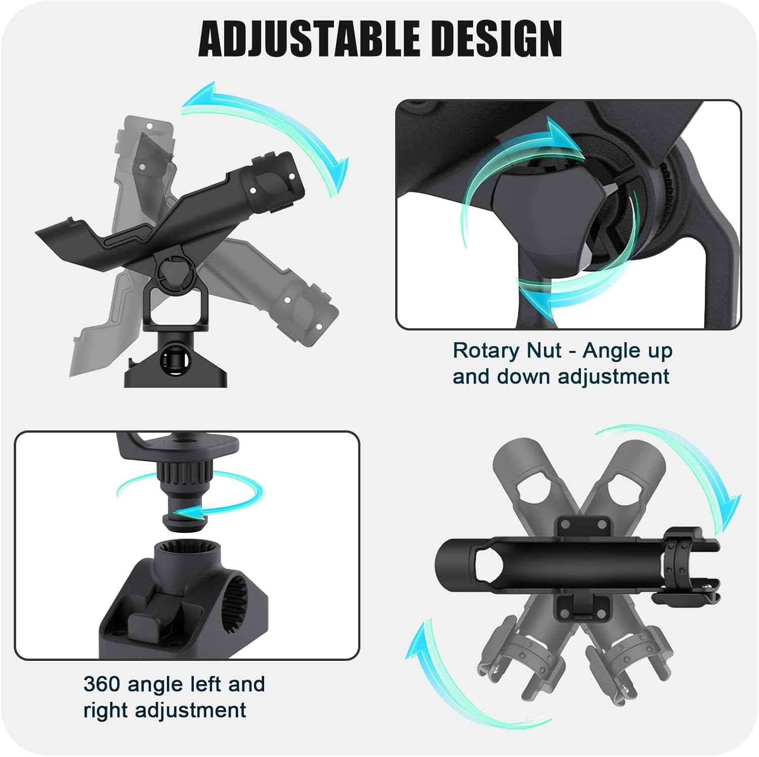 Hikeen Fishing Rod Holders for Boat, Fishing Boat Rod Holder with Combo Mount, 360 Degree Adjustable Fishing Pole Holders Fishing Rod Rack image number 6