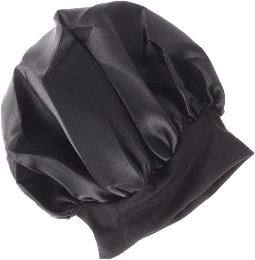 ARTIBETTER Sleep Night Cap Wide Band Bonnet Cap Night Head Cover Soft Hair Turban Hair Loss Hat for Women Size M (Black) 56-58Cm image number 6