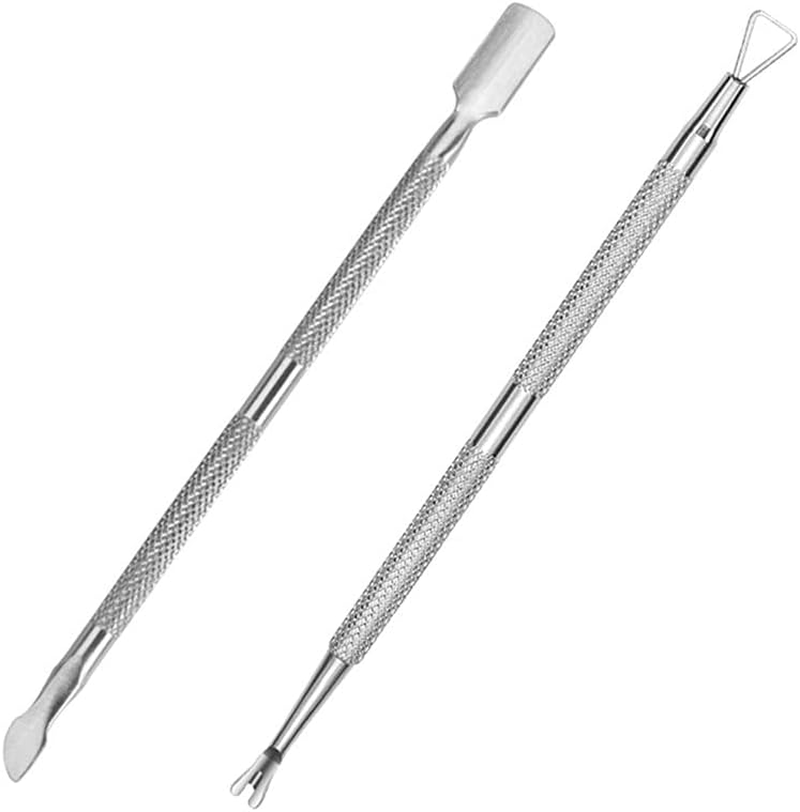 FULINJOY 2PCS Stainless Steel Cuticle Pusher and Cutter, Dual Head Cutter and Trimmer Manicure Tool Set for Fingernail and Toenail