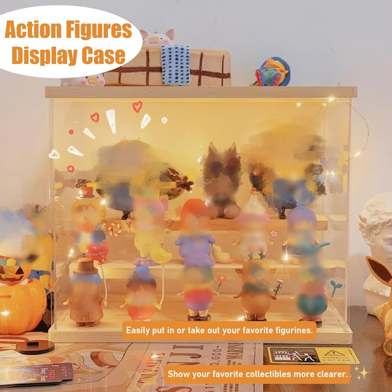 Clear Acrylic Display Case, 4 Tier Display Storage Box Countertop Showcase for Action Figures, Collectibles, Miniature Figurines Dustproof Storage & Organizing, L 32X26X30.4Cm image number 4