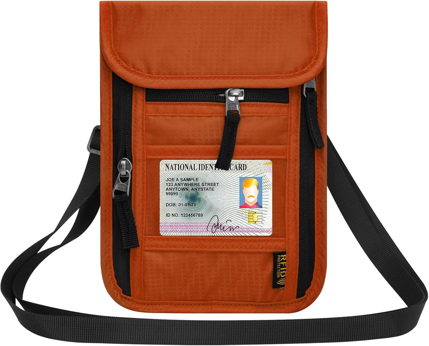 HOTEMIA Neck Wallet for Travel,Passport Holder Neck Pouch for Men Women with Adjustable Neck Strap and RFID Blocking, Orange, Leisure image number 2