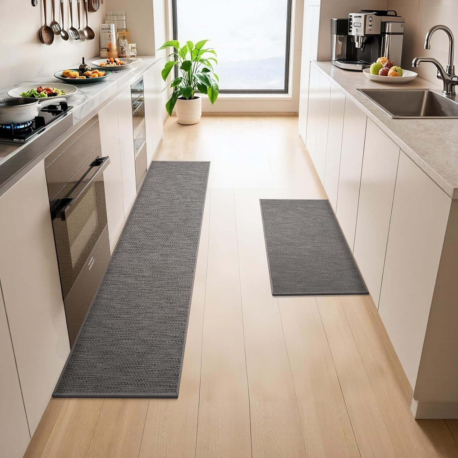 LEKEEPGO Kitchen Mat 17"X29"+17"X59", Absorbent Kitchen Rugs and Mats, Kitchen Mats Non Slip Washable, Kitchen Floor Mat for Laundry, Hallway, Office, Grey image number 5