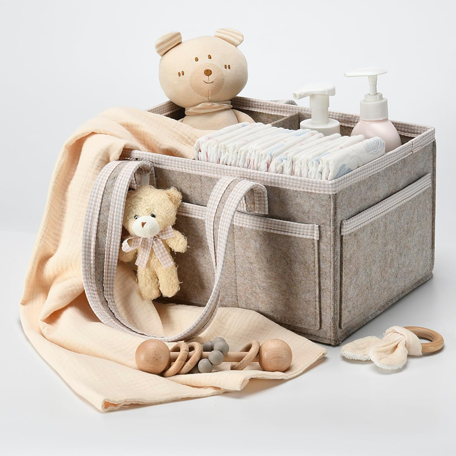 Perabella Diaper Caddy Organizer with Handle, Baby Shower Gifts Basket Bag, Registry Search Must Haves Items, Nursery Storage Organizer for Newborn Girl Boy, Baby Bag Essentials, Car Diaper Caddy Cart image number 3