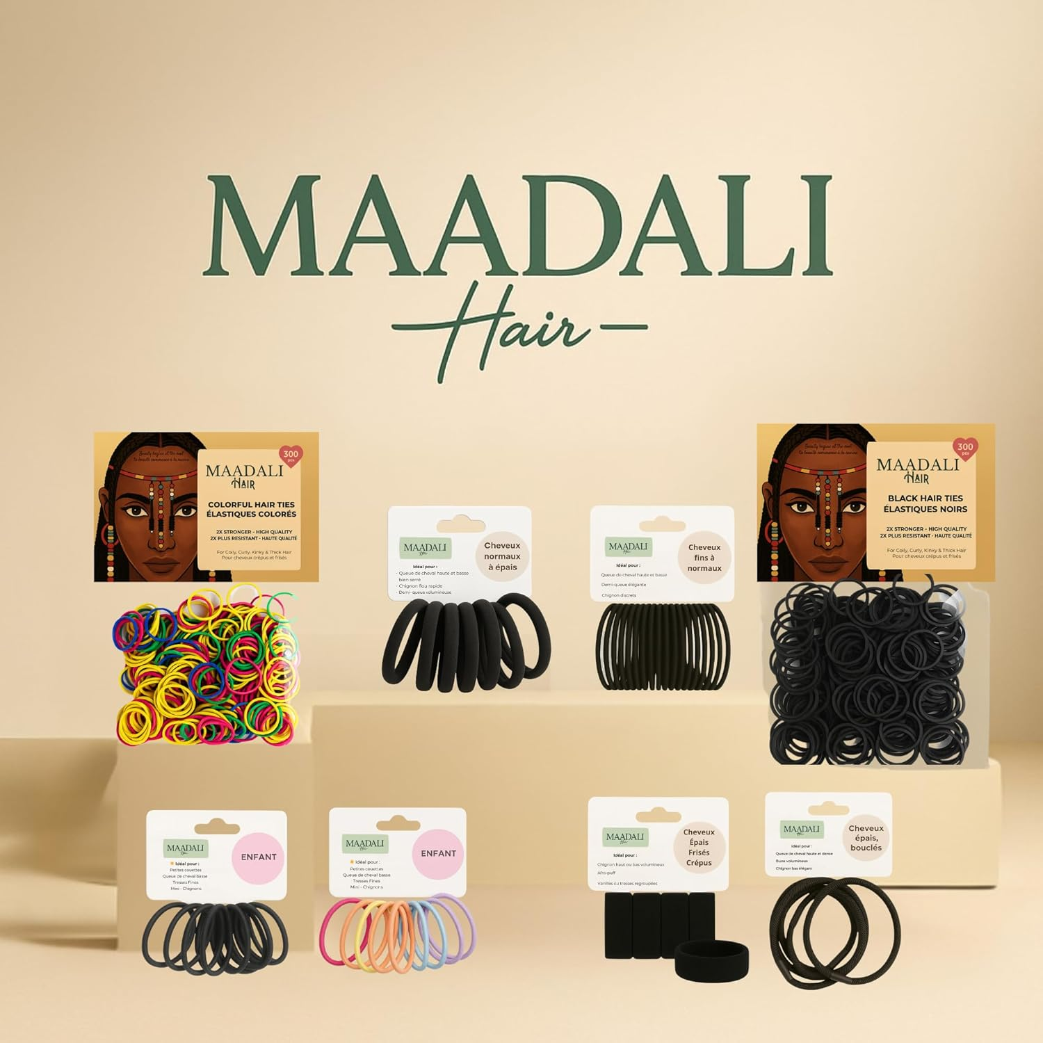 Maadali Hair Bobbles for Thick Hair, Black, Pack of 7, Hair Bobbles for Women, Durable, Soft, for Normal to Thick Hair, No Metal, Perfect Hold and Pain Free