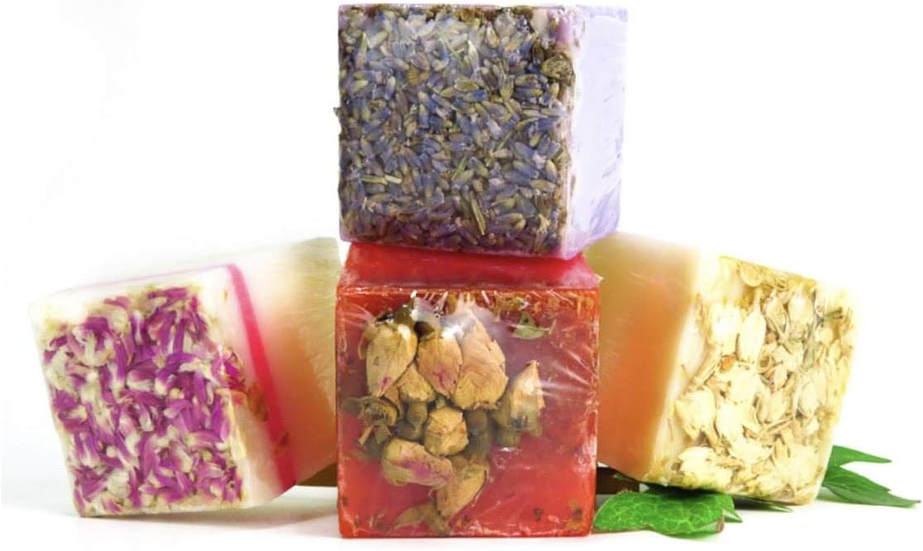 Organic Handmade Soap for Face & Body ~ Set of 4 Pieces.100% Natural Real Botanical Formula, Certified Organic & Handmade with Love. Luxuriously Beautiful Design with Real Flowers Crafted into the Soap image number 5