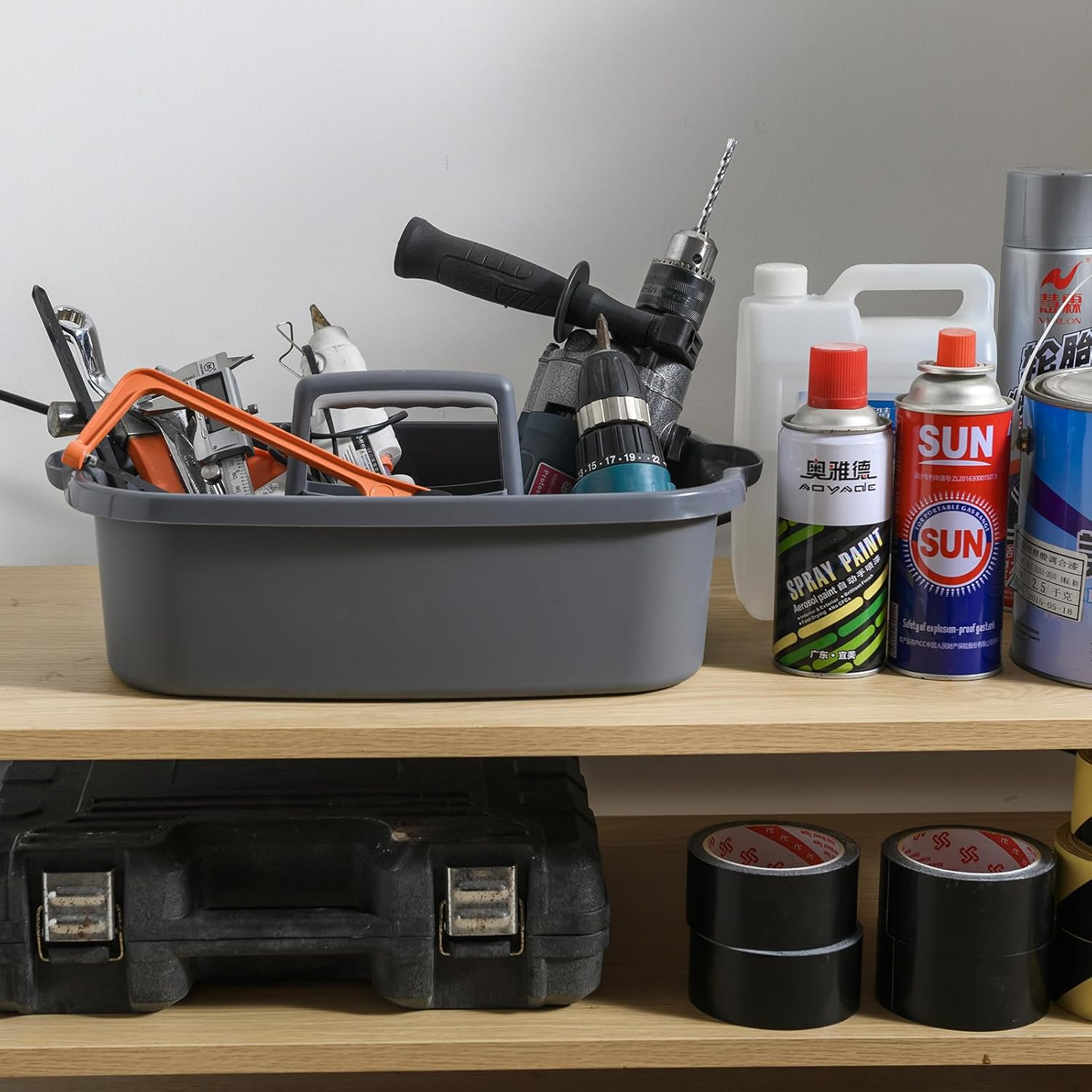 ALINK Plastic Cleaning Storage Caddy with Handle, Large Shower Caddy Basket Organizer for Dorm, Bathroom, Tool, Garden, Kitchen, Cleaning Supplies - Clear -  Gray image number 4